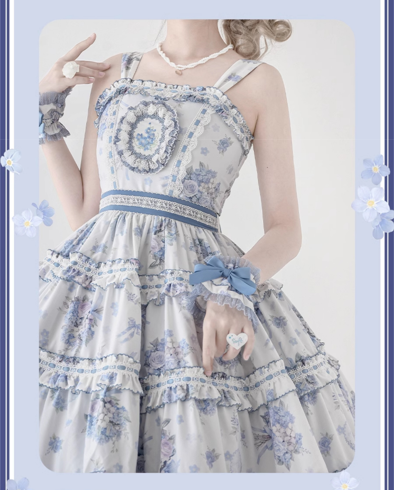 Eternal Bouquet 青花プリントジャンパースカート ショート丈とロング丈