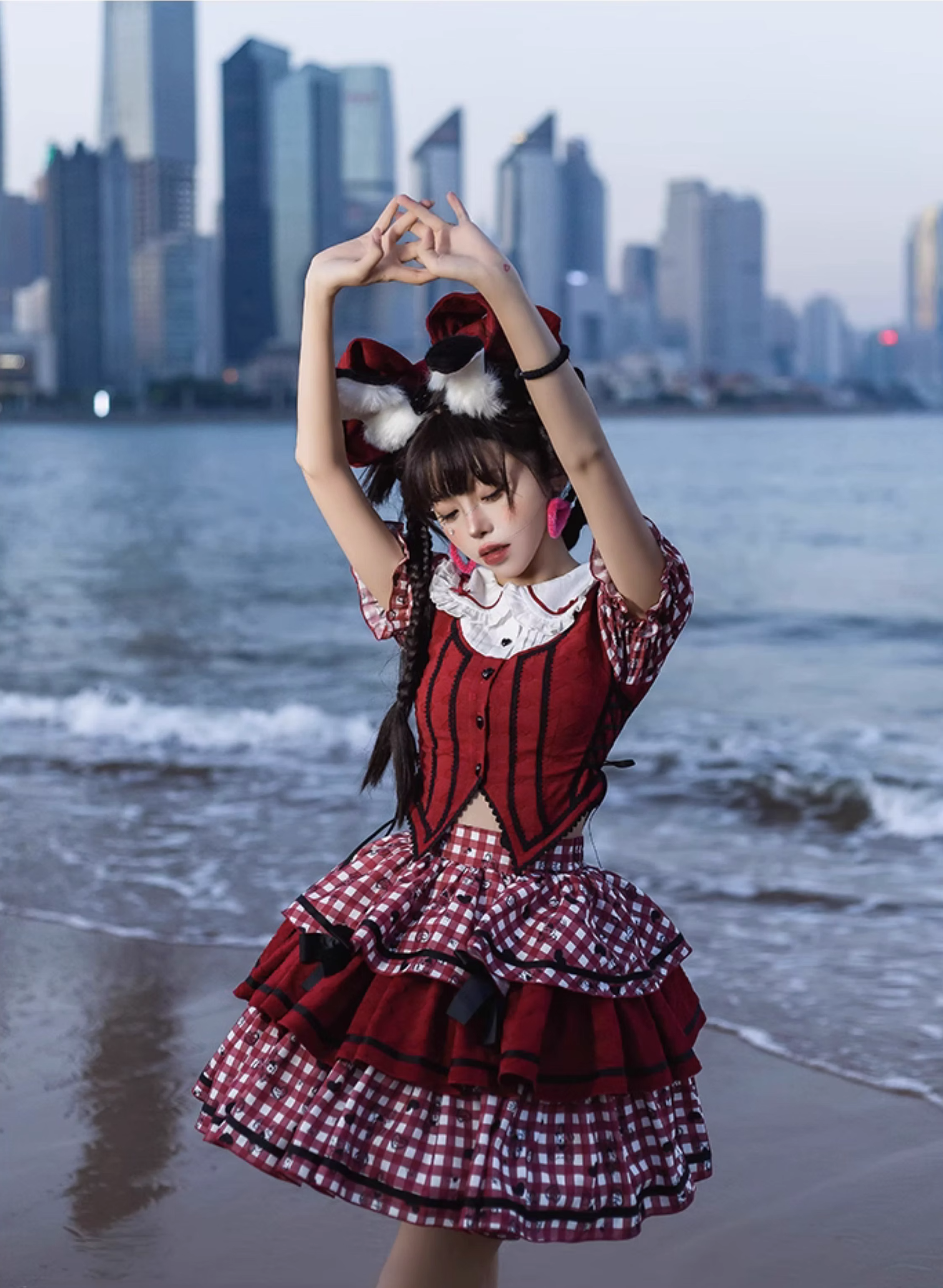 Queen of Hearts Gingham check blouse and skirt setup