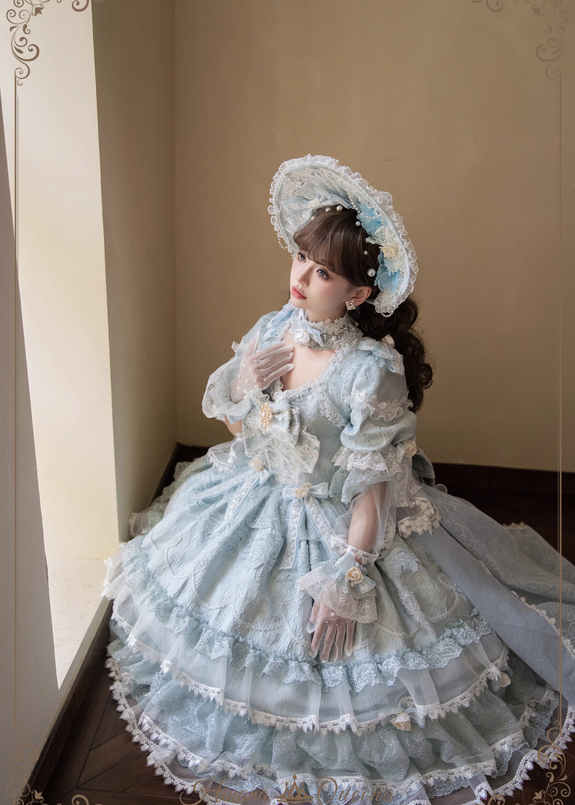 White Rose 3-tiered ruffle princess sleeve dress (single item/full set)