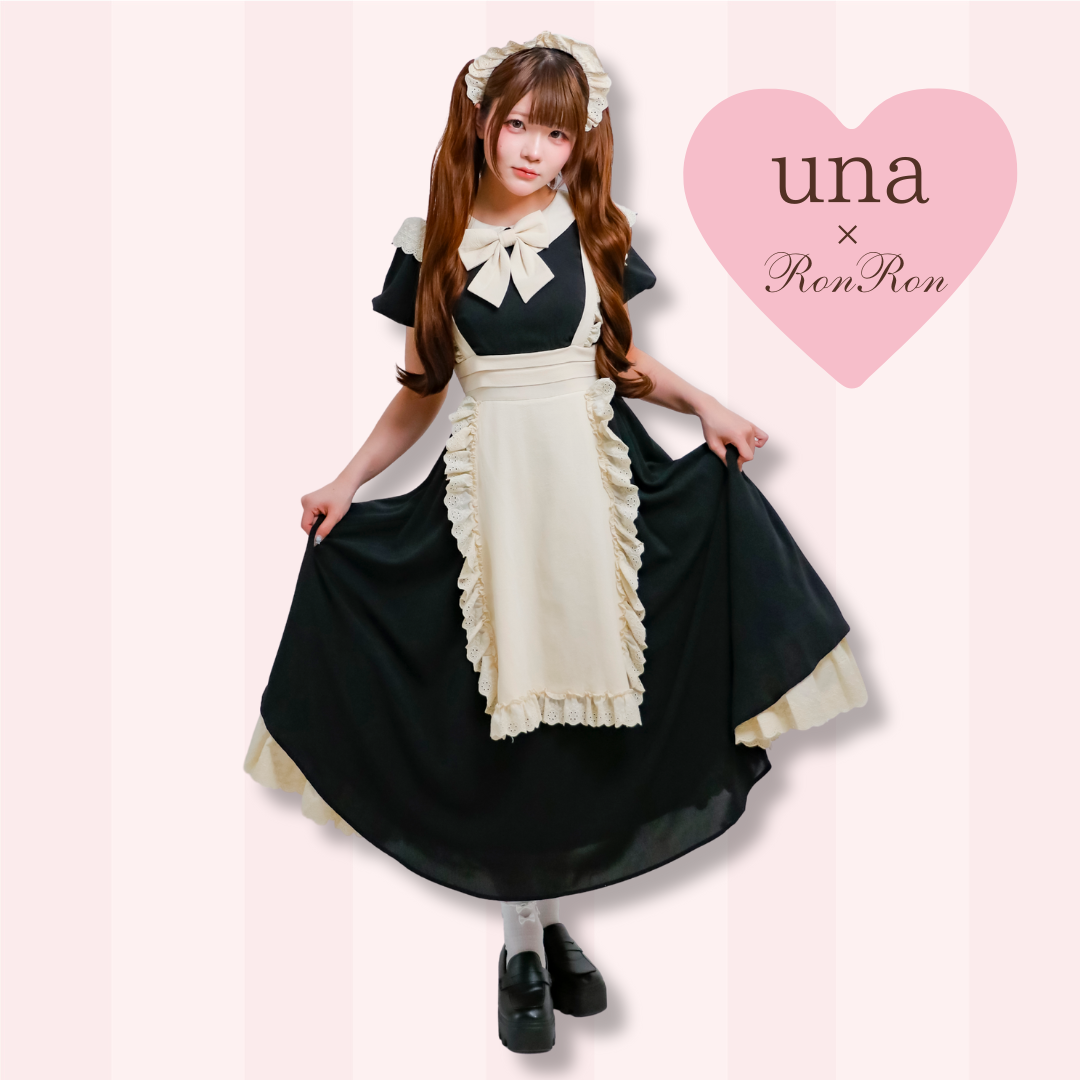 Classical apron maid-style dress, long length, with arm sleeves