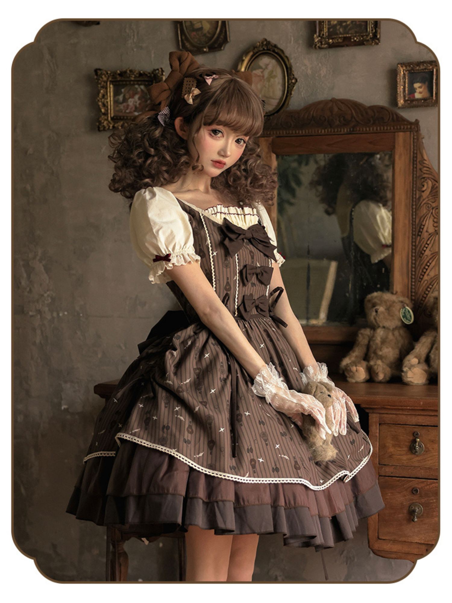Bear Balloon スクエアネックフェイクレイヤードワンピース