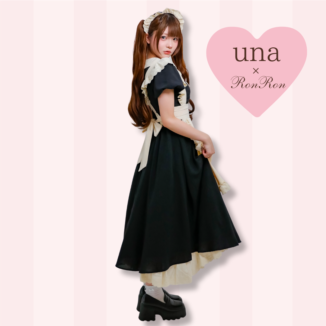 Classical apron maid-style dress, long length, with arm sleeves