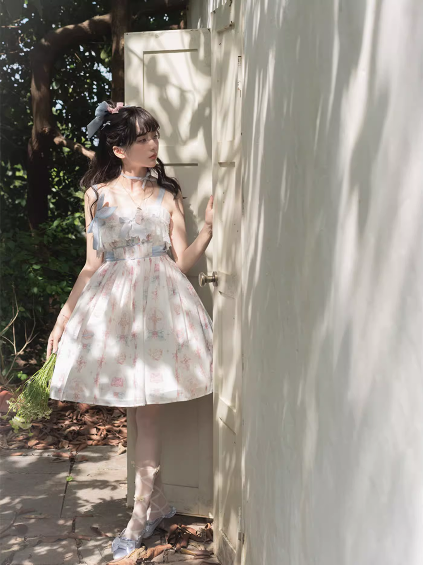 Melody Charm リボンとハートの総柄ジャンパースカート