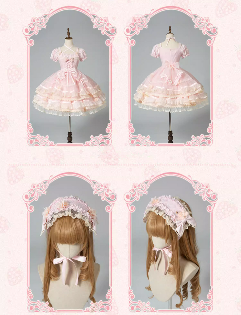 Ribbon embroidered lace dress and head dress available in 8 colors