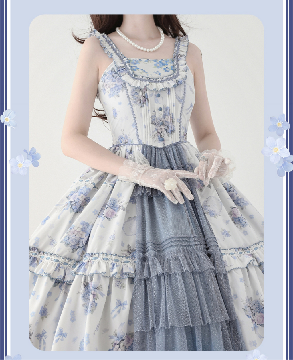 Eternal Bouquet 青花プリントジャンパースカート ショート丈とロング丈