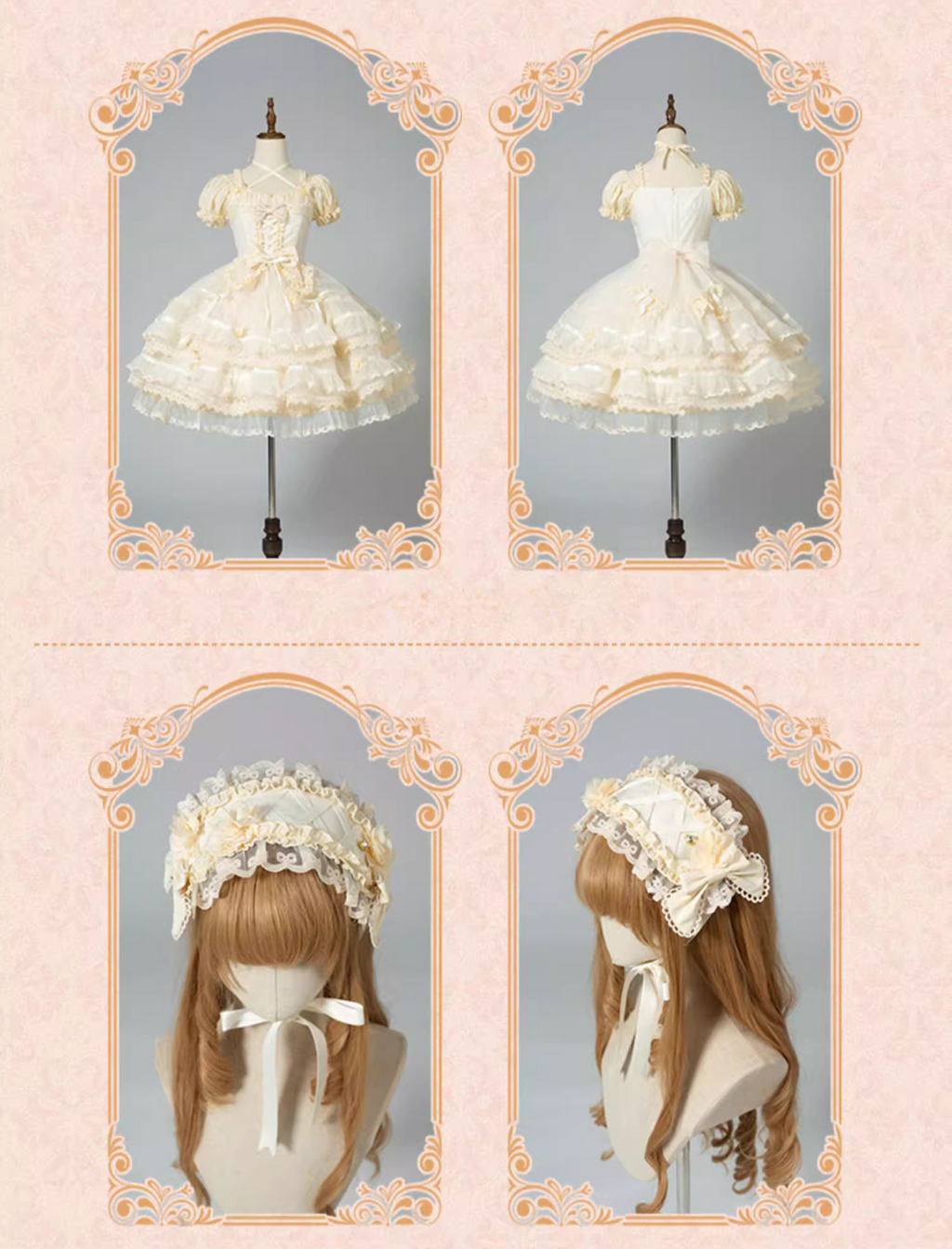 Ribbon embroidered lace dress and head dress available in 8 colors