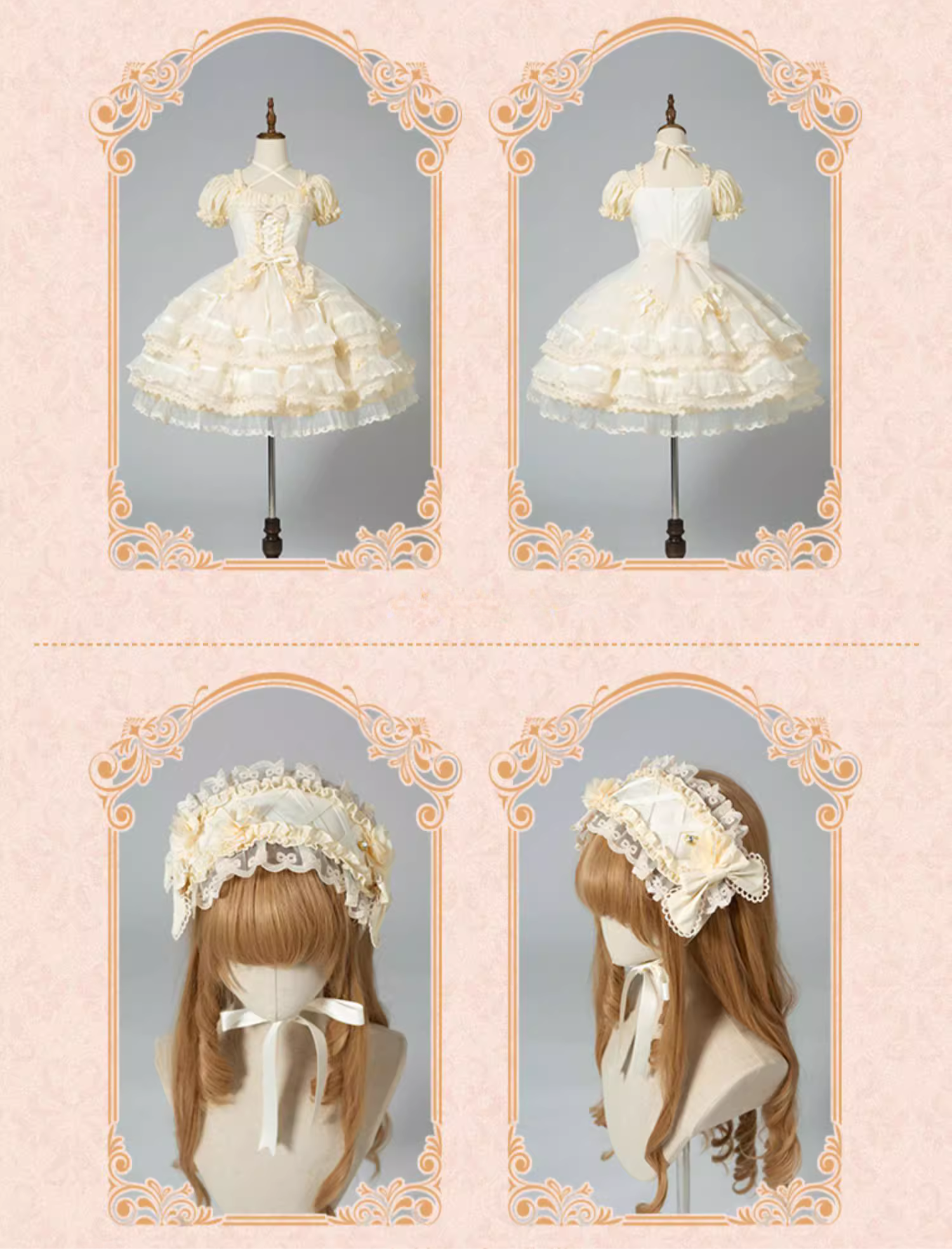 Ribbon embroidered lace dress and head dress available in 8 colors