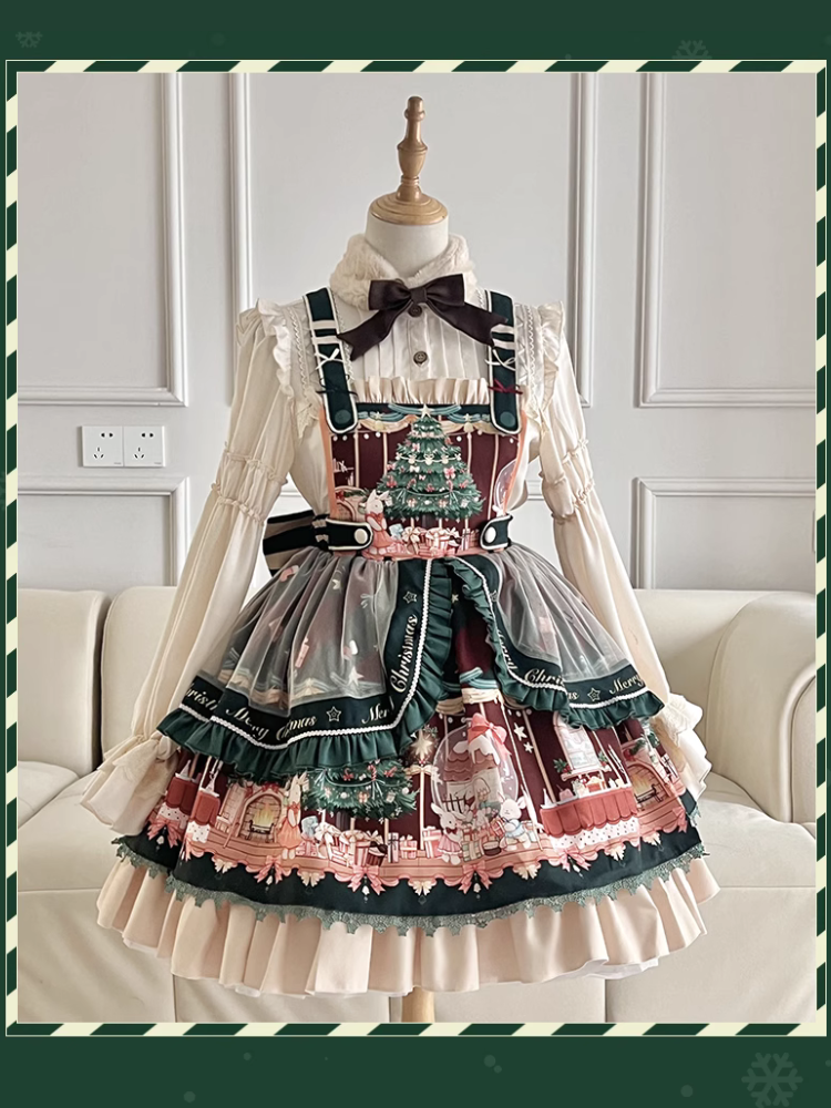 Netherland dwarf and Christmas tree jumper skirt with fur tippet