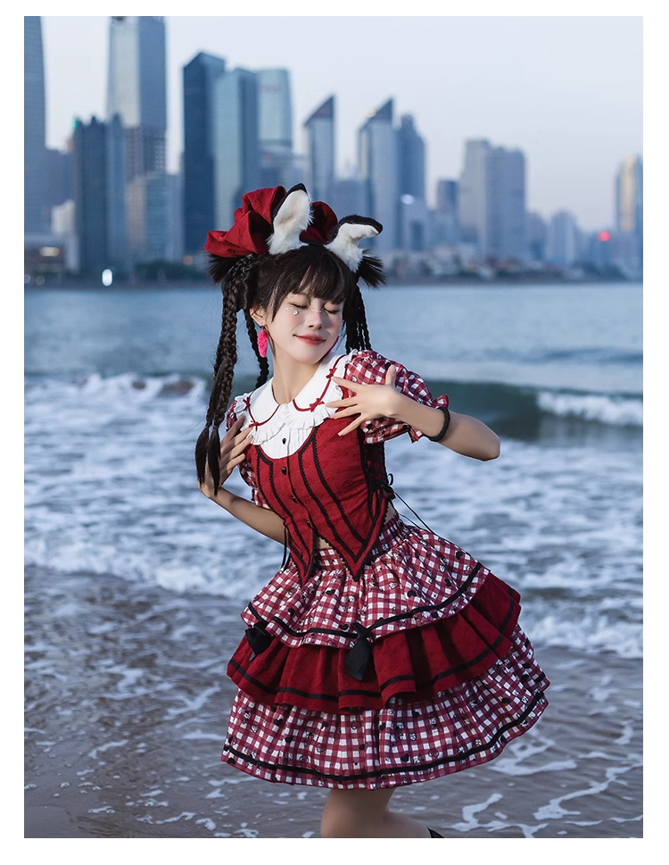 Queen of Hearts Gingham check blouse and skirt setup