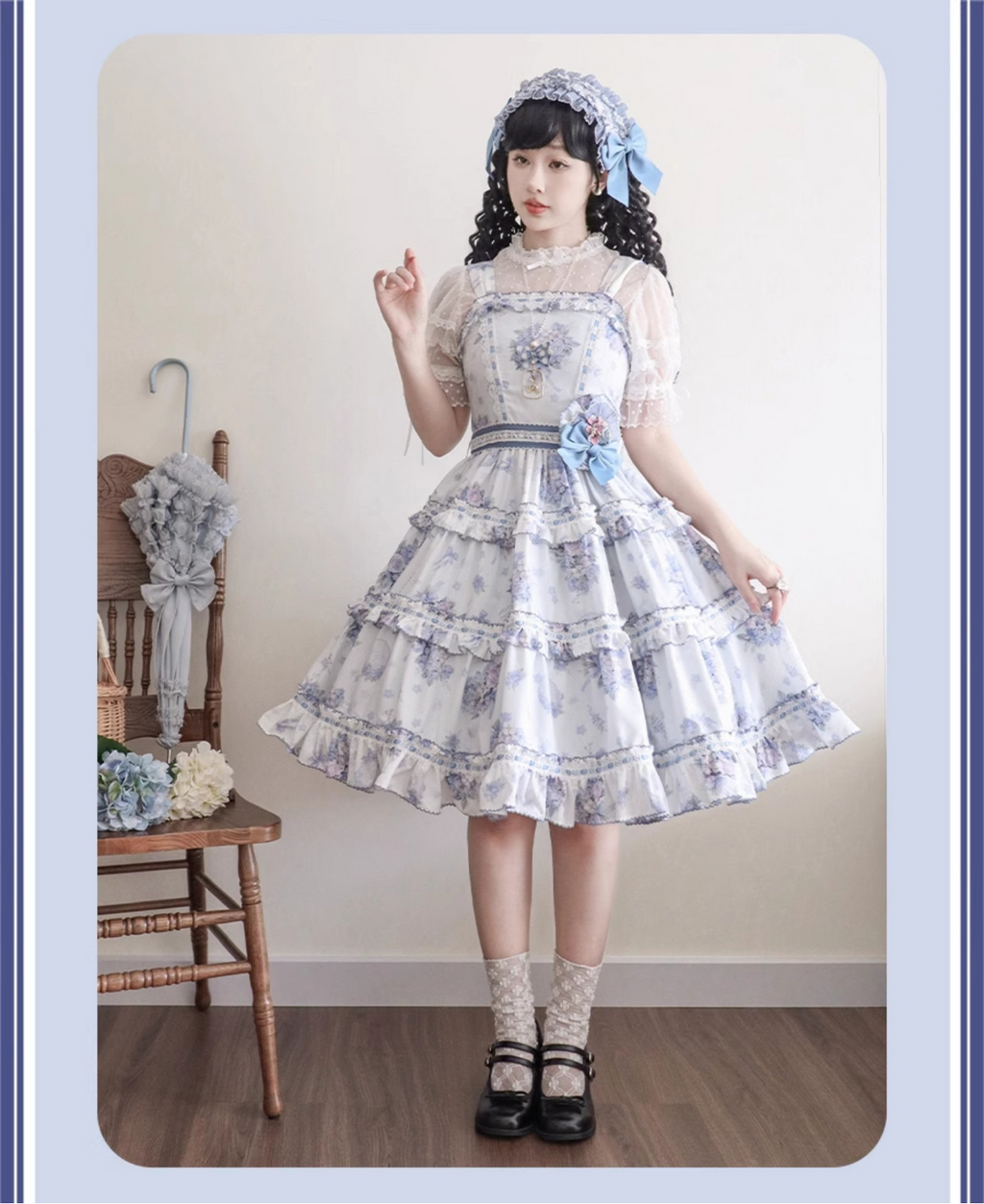 Eternal Bouquet 青花プリントジャンパースカート ショート丈とロング丈