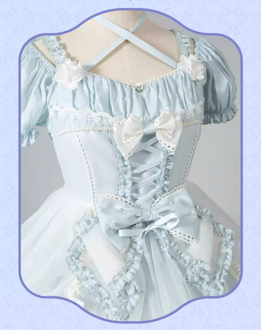 Ribbon embroidered lace dress and head dress available in 8 colors