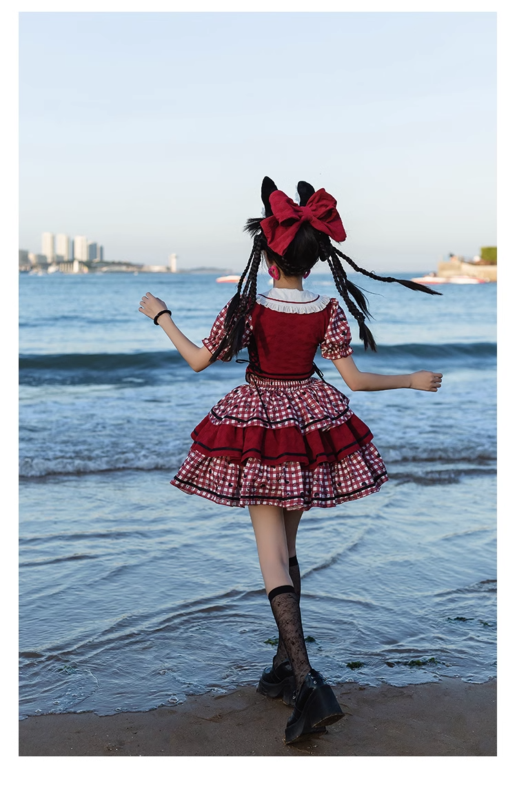 Queen of Hearts ギンガムチェックのブラウスとスカートのセットアップ