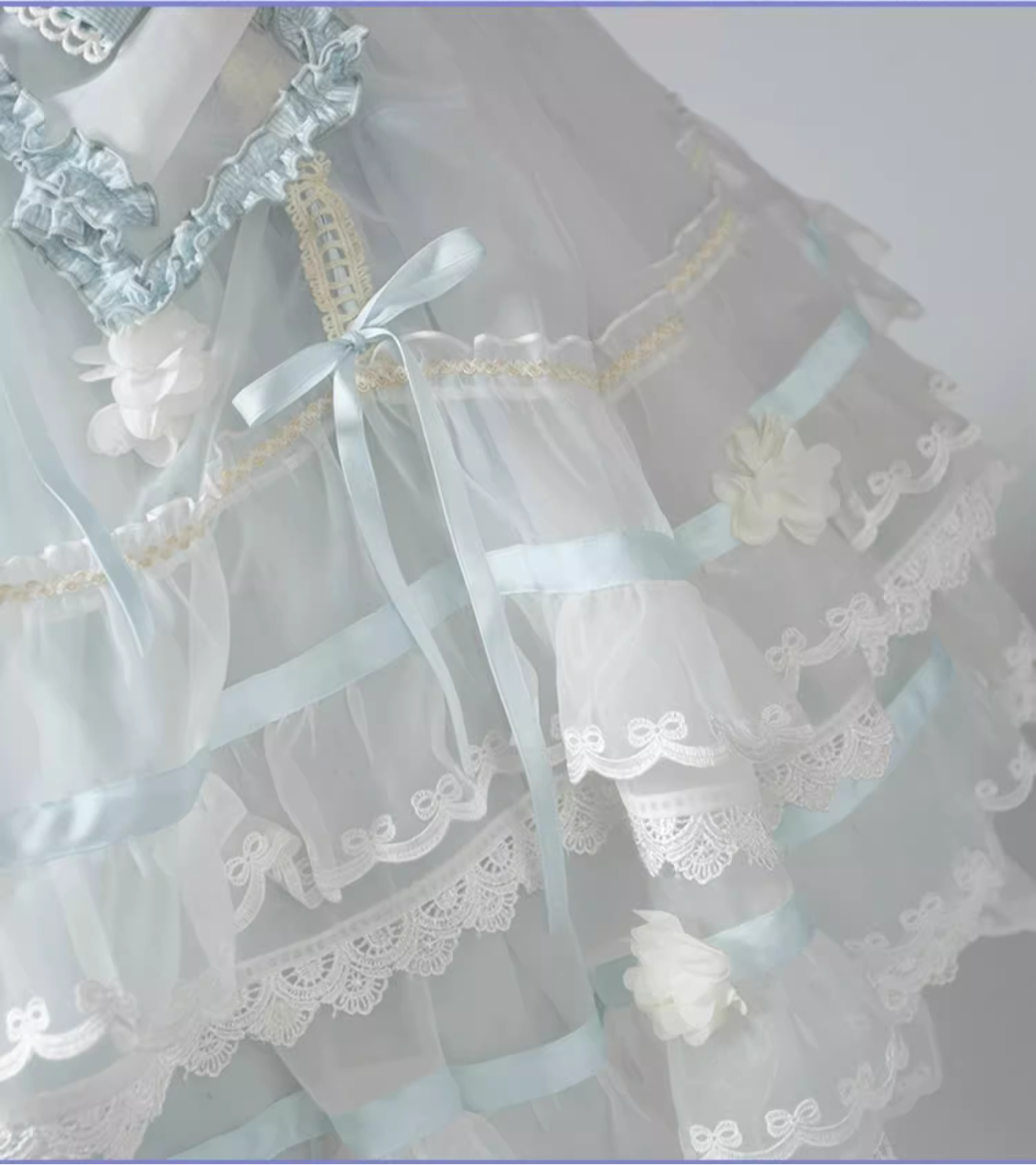 Ribbon embroidered lace dress and head dress available in 8 colors
