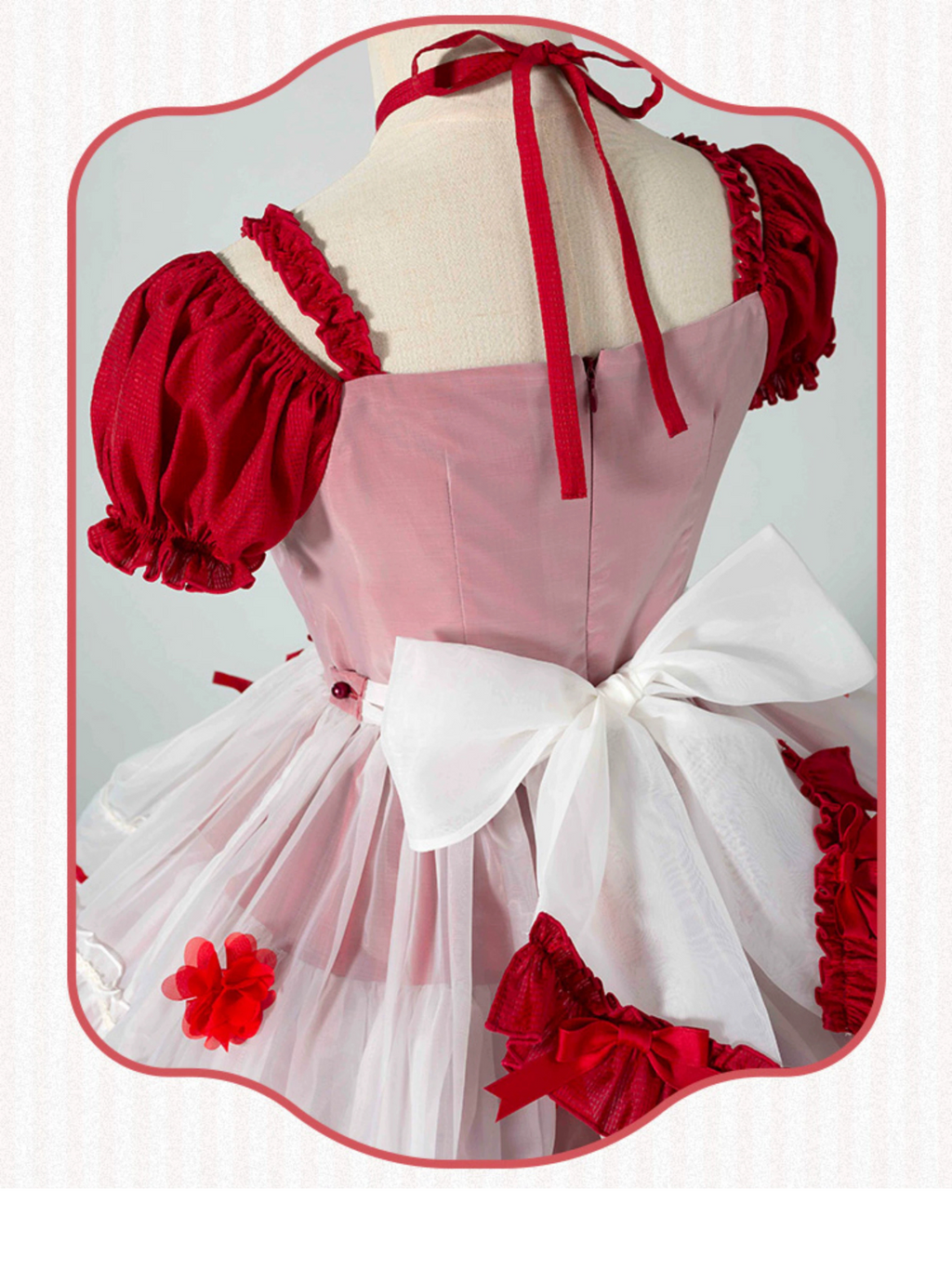 Ribbon embroidered lace dress and head dress available in 8 colors