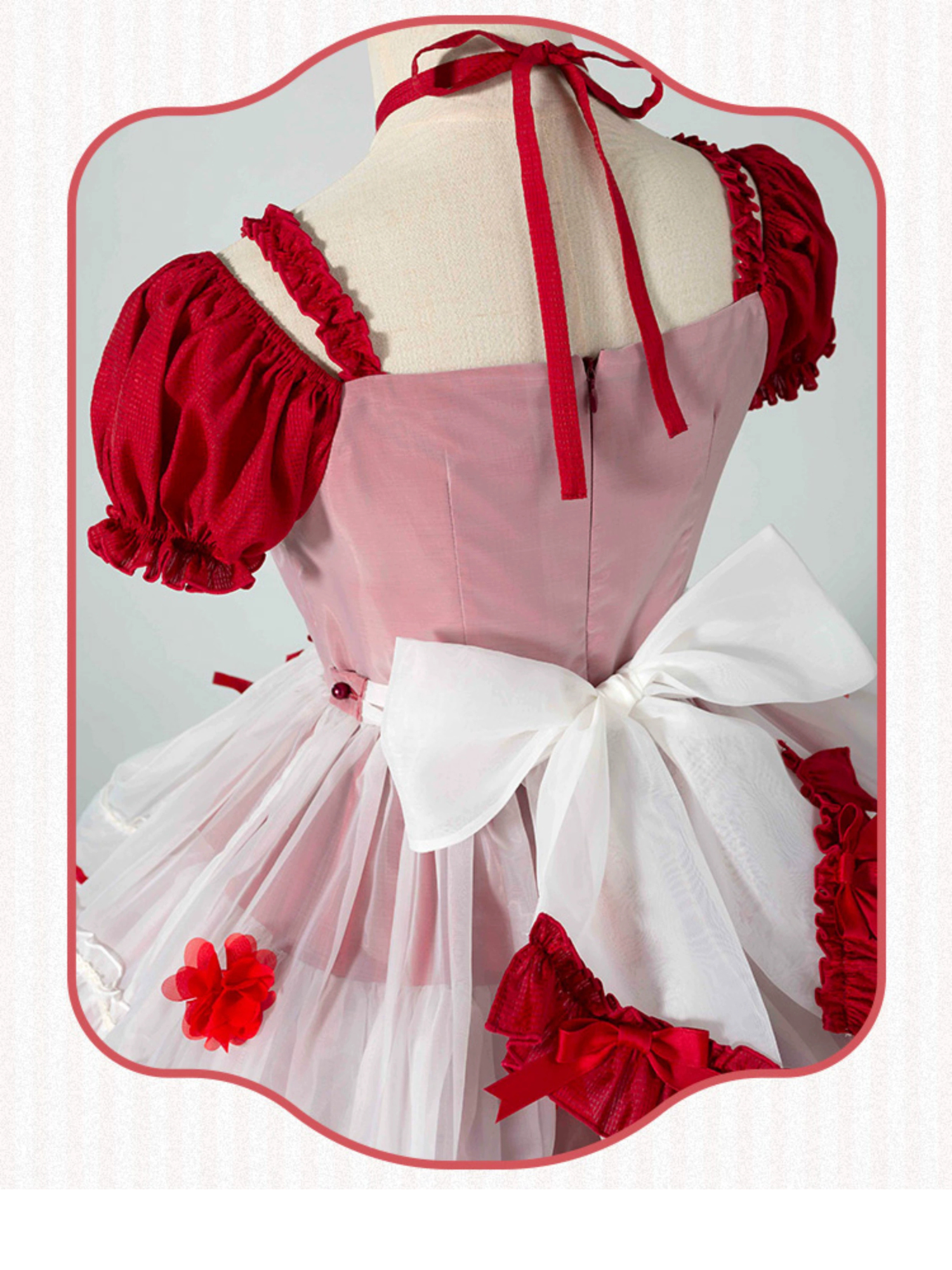 Ribbon embroidered lace dress and head dress available in 8 colors