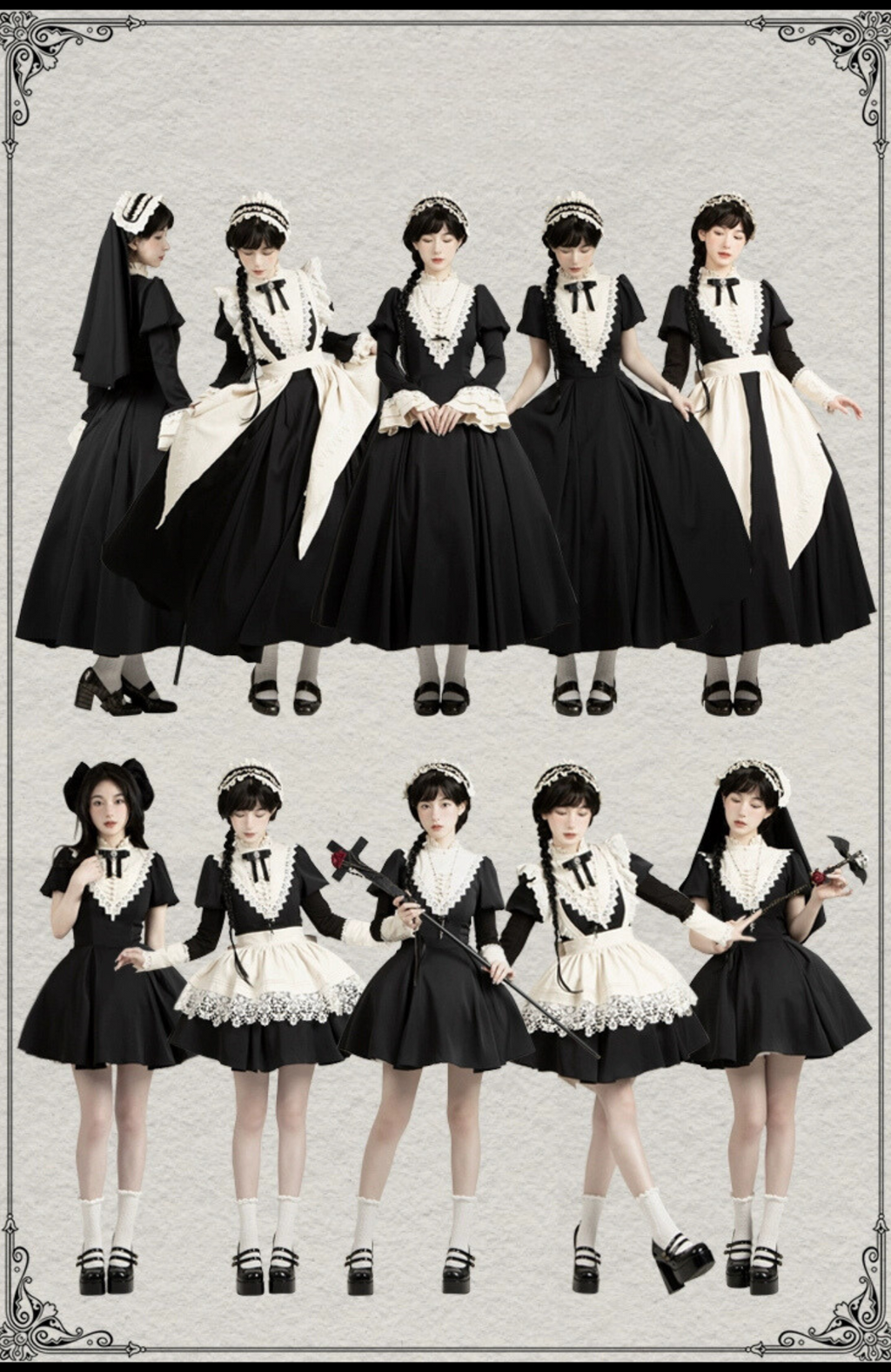 Snake and rose embroidered sister-style dress set, long length