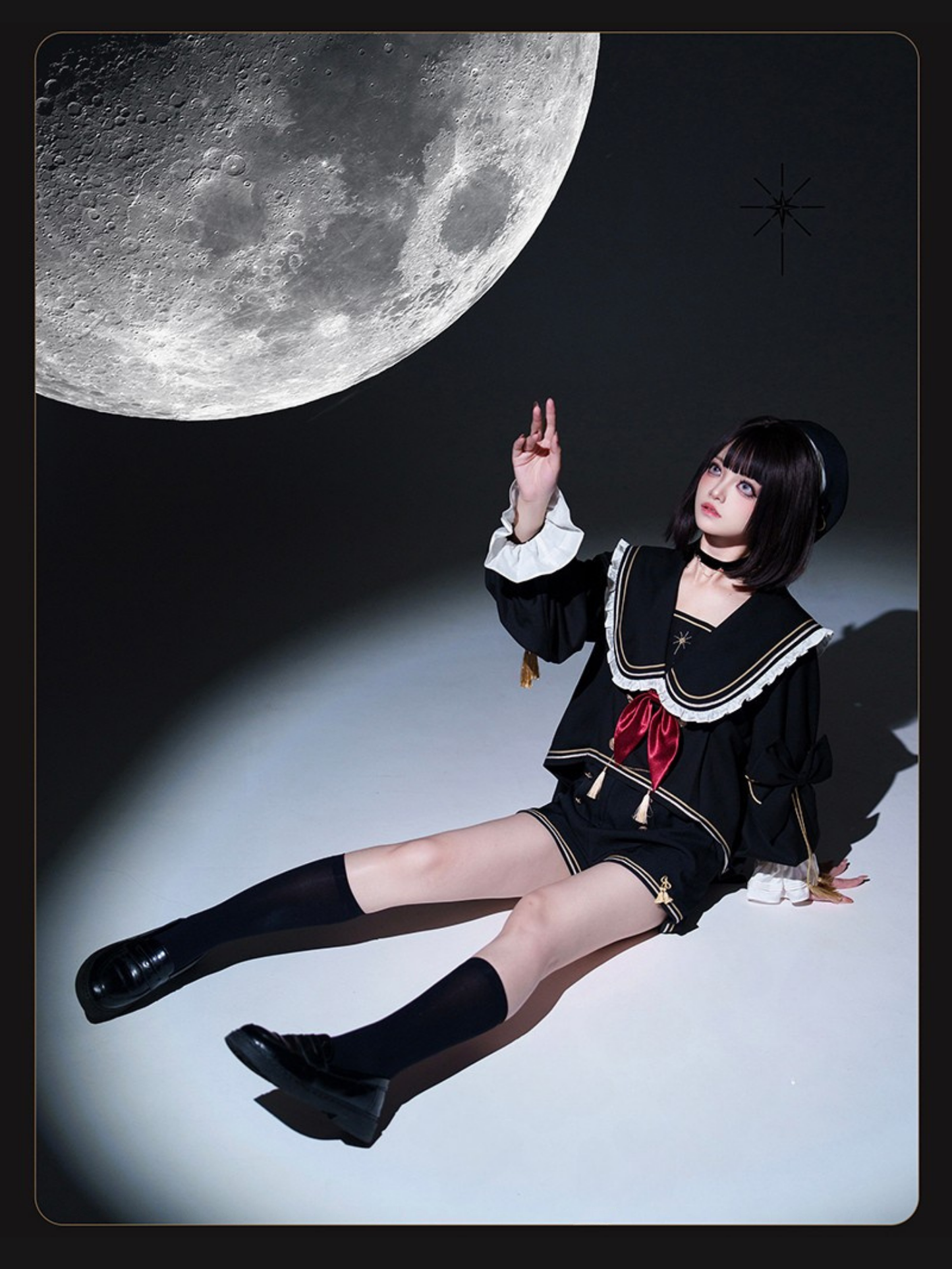 Starry Moon セーラー襟トップスとショートパンツセット