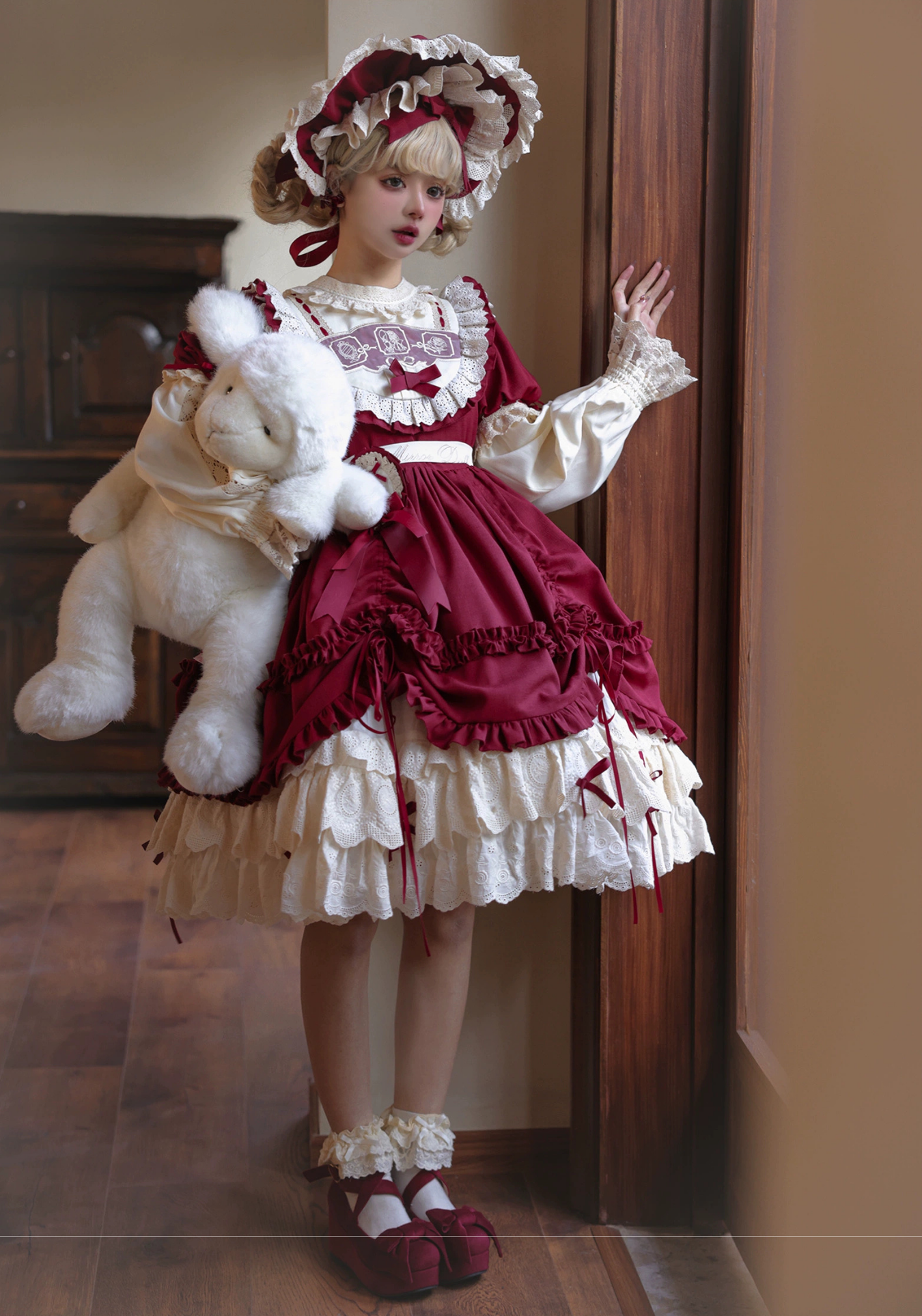 Ribbon Doll 3段フリルワンピースと付け袖 全3色