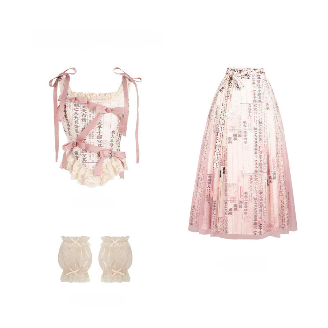 Pink Ribbon Princess Sweet Hana Lolita Skirt Setup