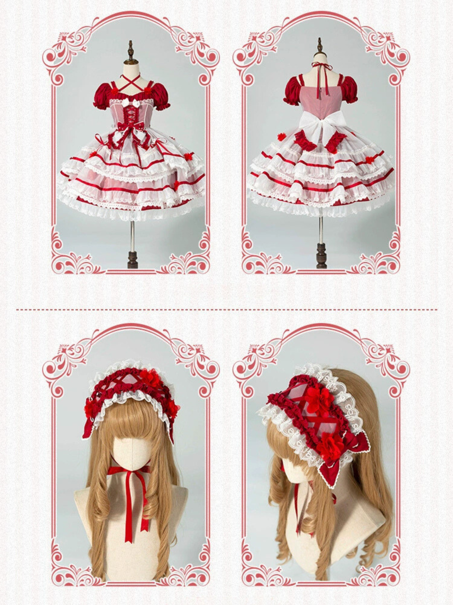 Ribbon embroidered lace dress and head dress available in 8 colors