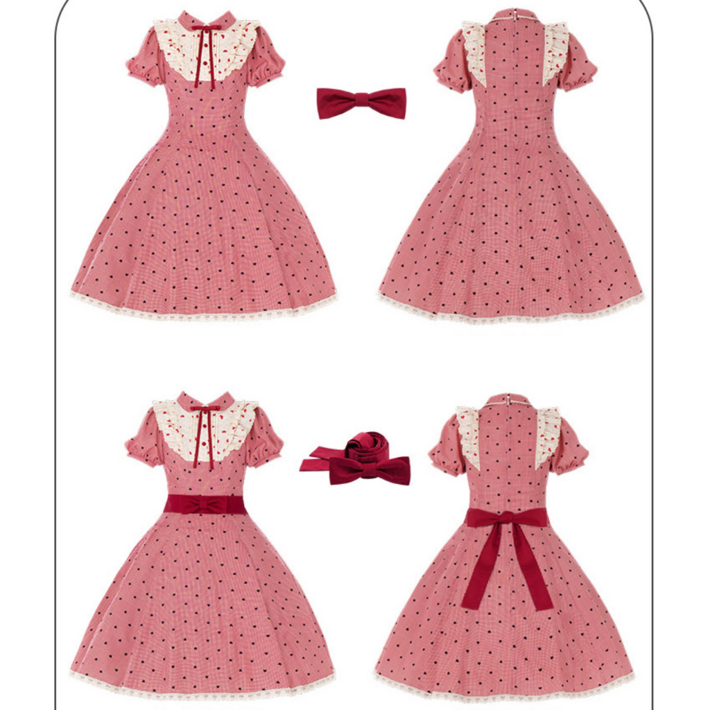 Ruby Chocolate Heart Dot Short Sleeve Dress