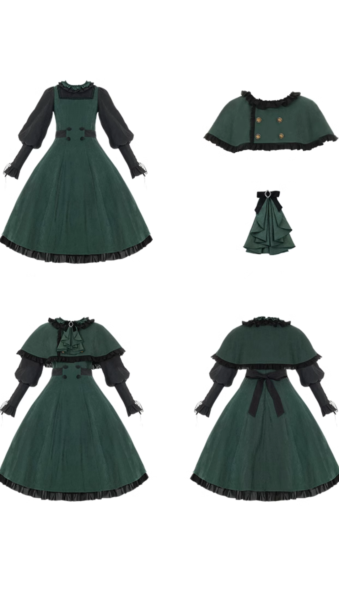 Pharmacy Apprentice Witch Long Sleeve Dress and Cape with Ribbon Tie