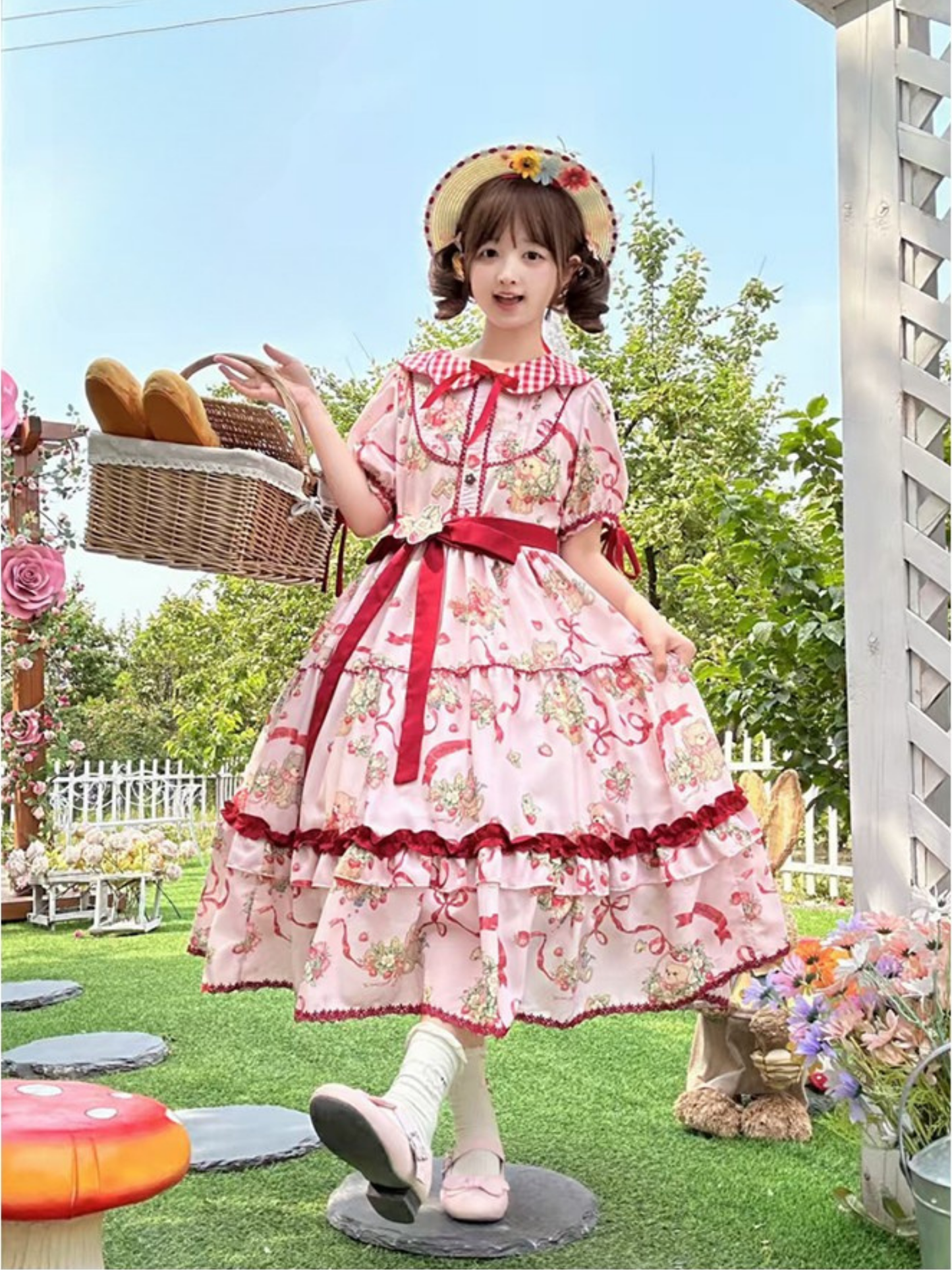 Strawberry Bears ギンガムチェック襟ワンピース 全4色