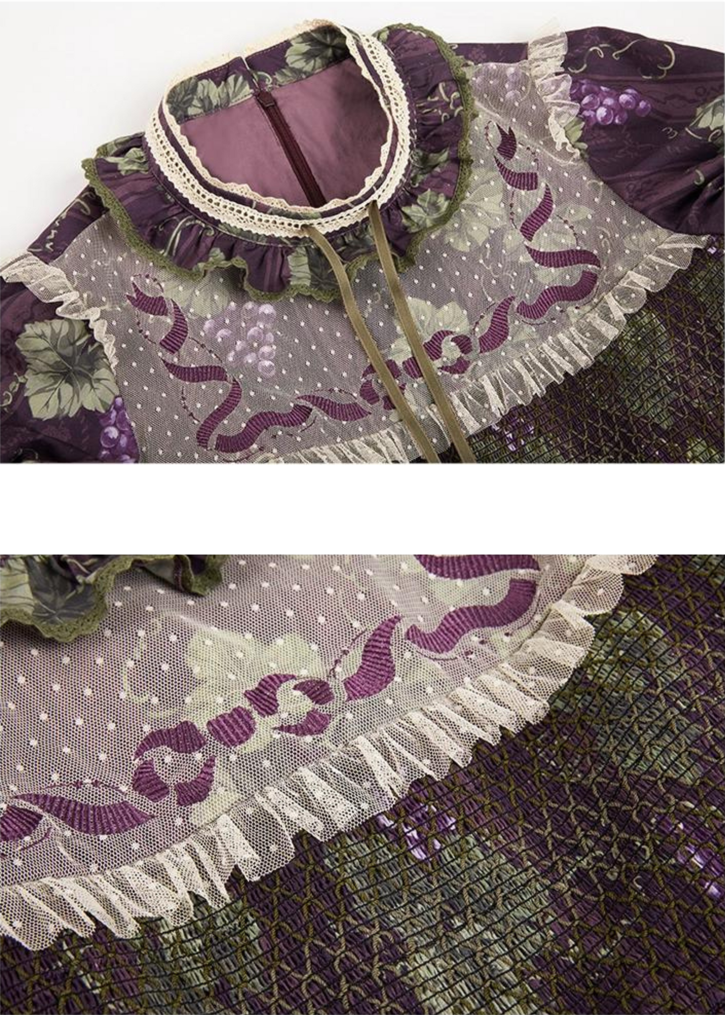 Sunny Rouge Grape pattern stand collar short sleeve dress