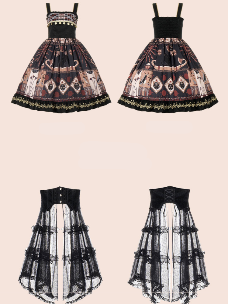 Cat God Egyptian Motif Jumper Skirt and Corset