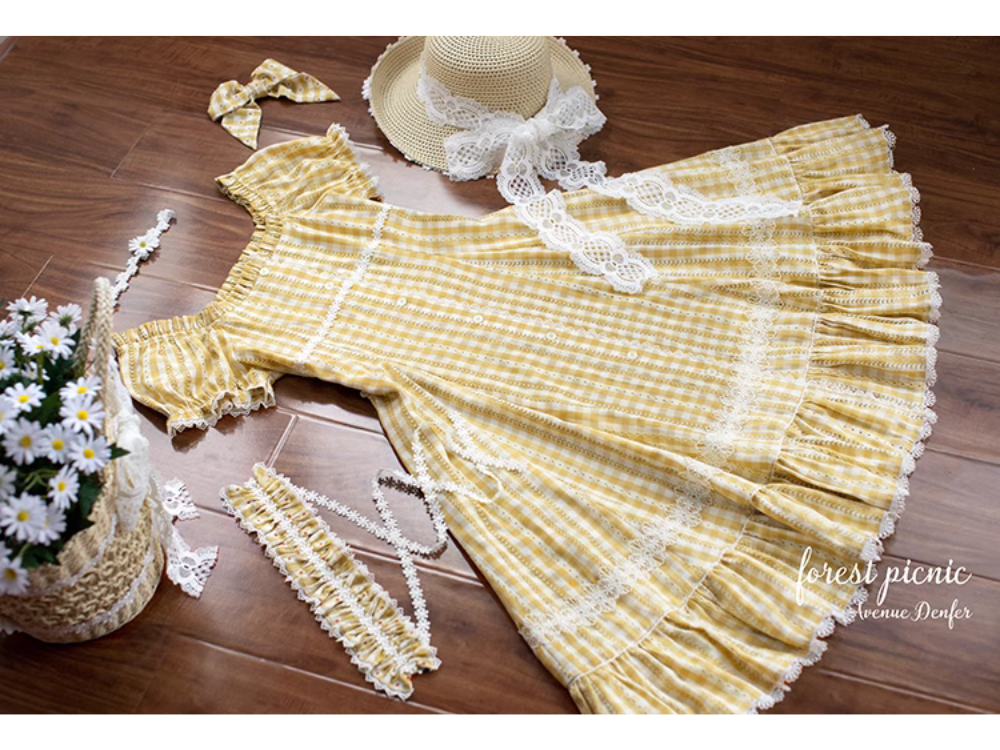 Day's eye Gingham check retro short sleeve dress, 3 colors
