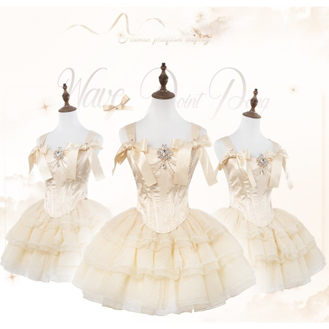 Cream Polkaフレンチガーリー  バレエ風セットアップ