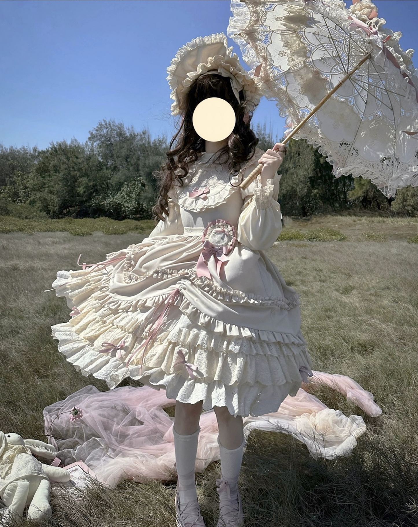 Ribbon Doll 3段フリルワンピースと付け袖 全3色