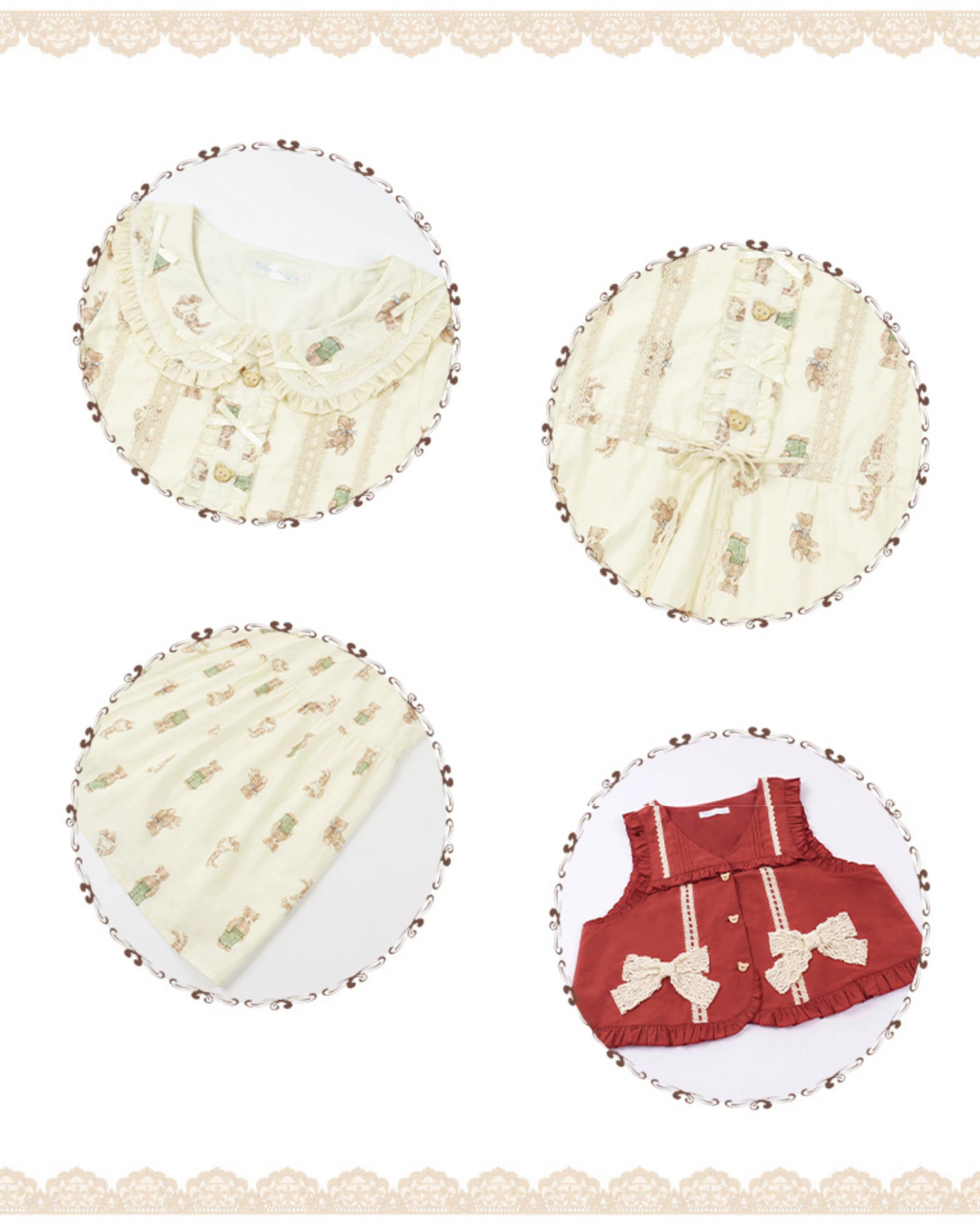 Retro Bear Red Vest and Candy Sleeve Dress