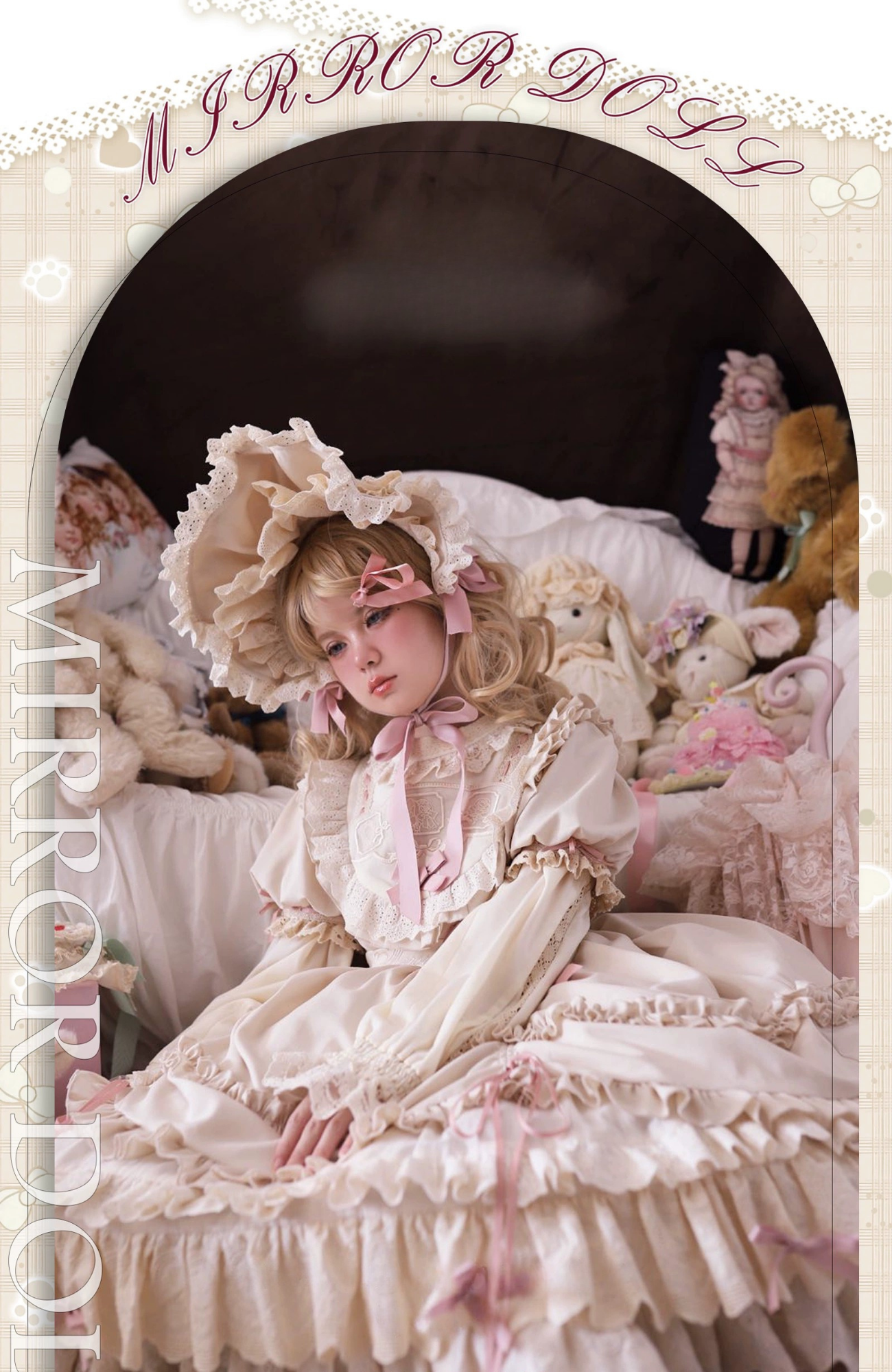 Ribbon Doll 3段フリルワンピースと付け袖 全3色