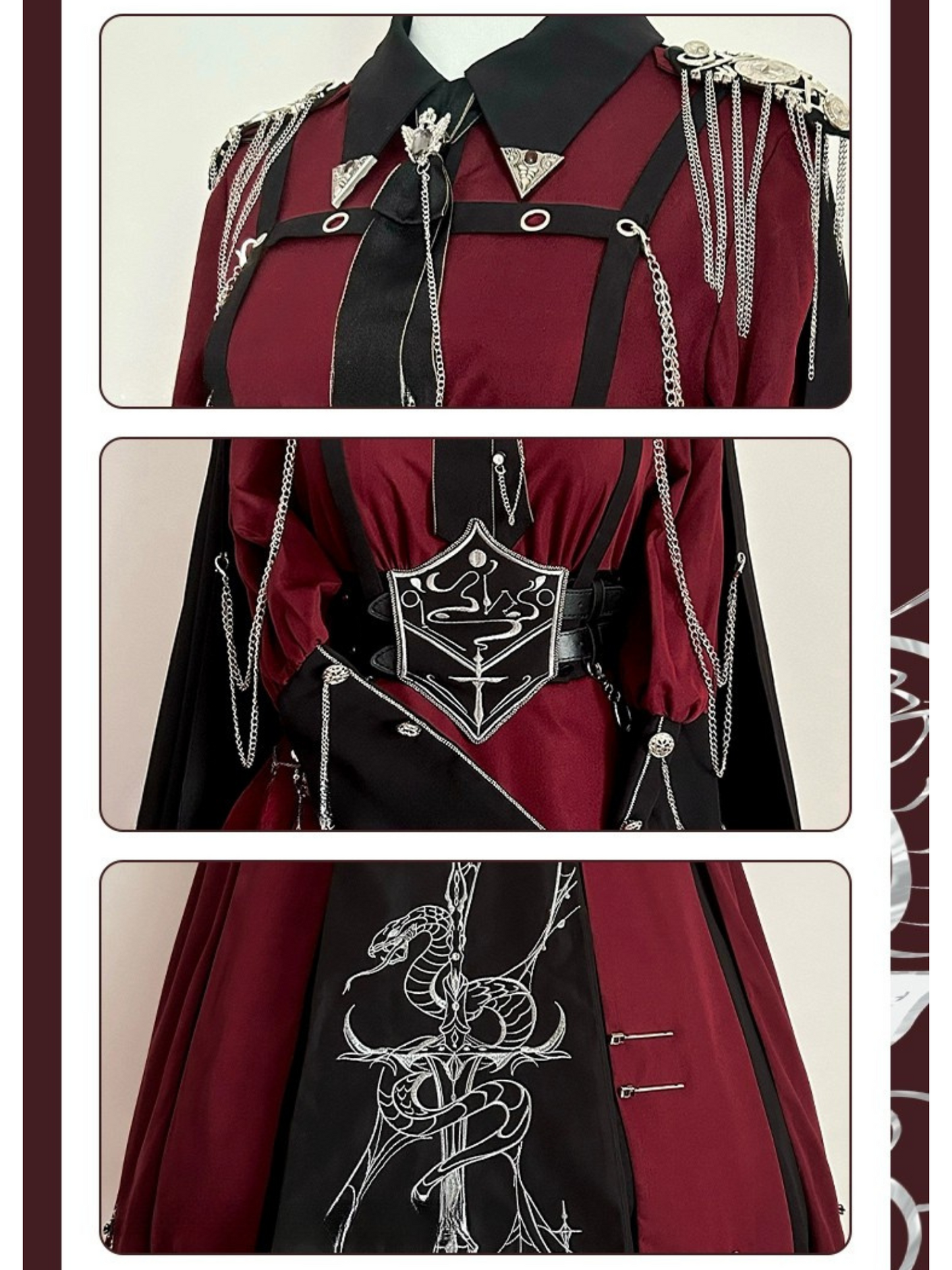 Crimson Knight 蛇刺繍ミリタリーワンピースとマント