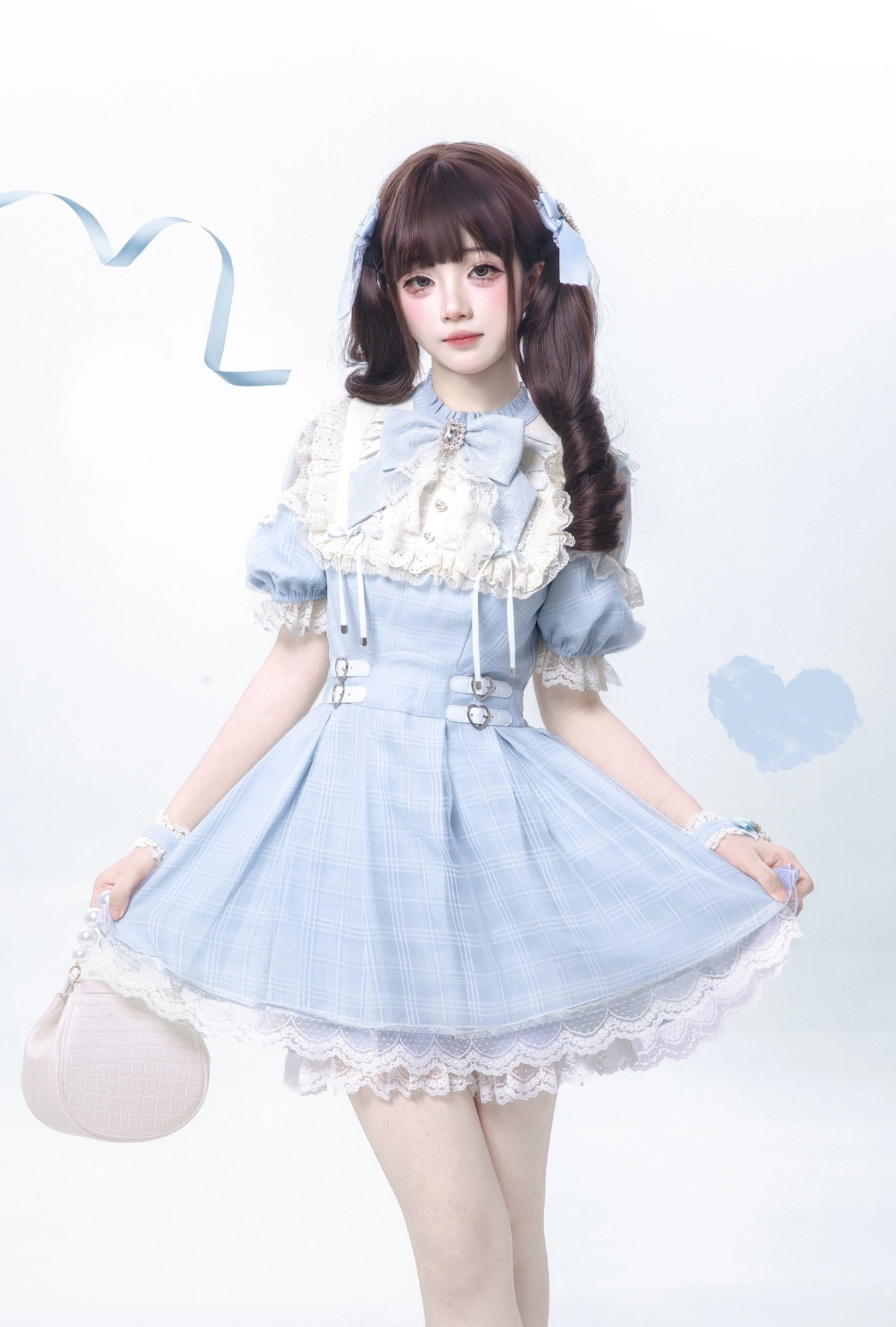 【予約販売】 Angel Heartbeat Blueフリルチェックミニ丈ワンピース