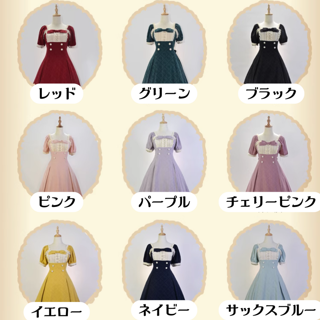 薔薇模様のコットンジャガードワンピース ワンカラータイプ 全9色