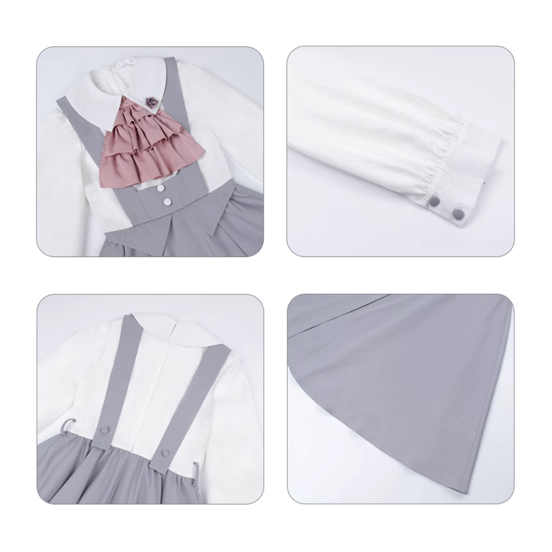 Pink Gray School-style fake two-piece dress 4-piece set