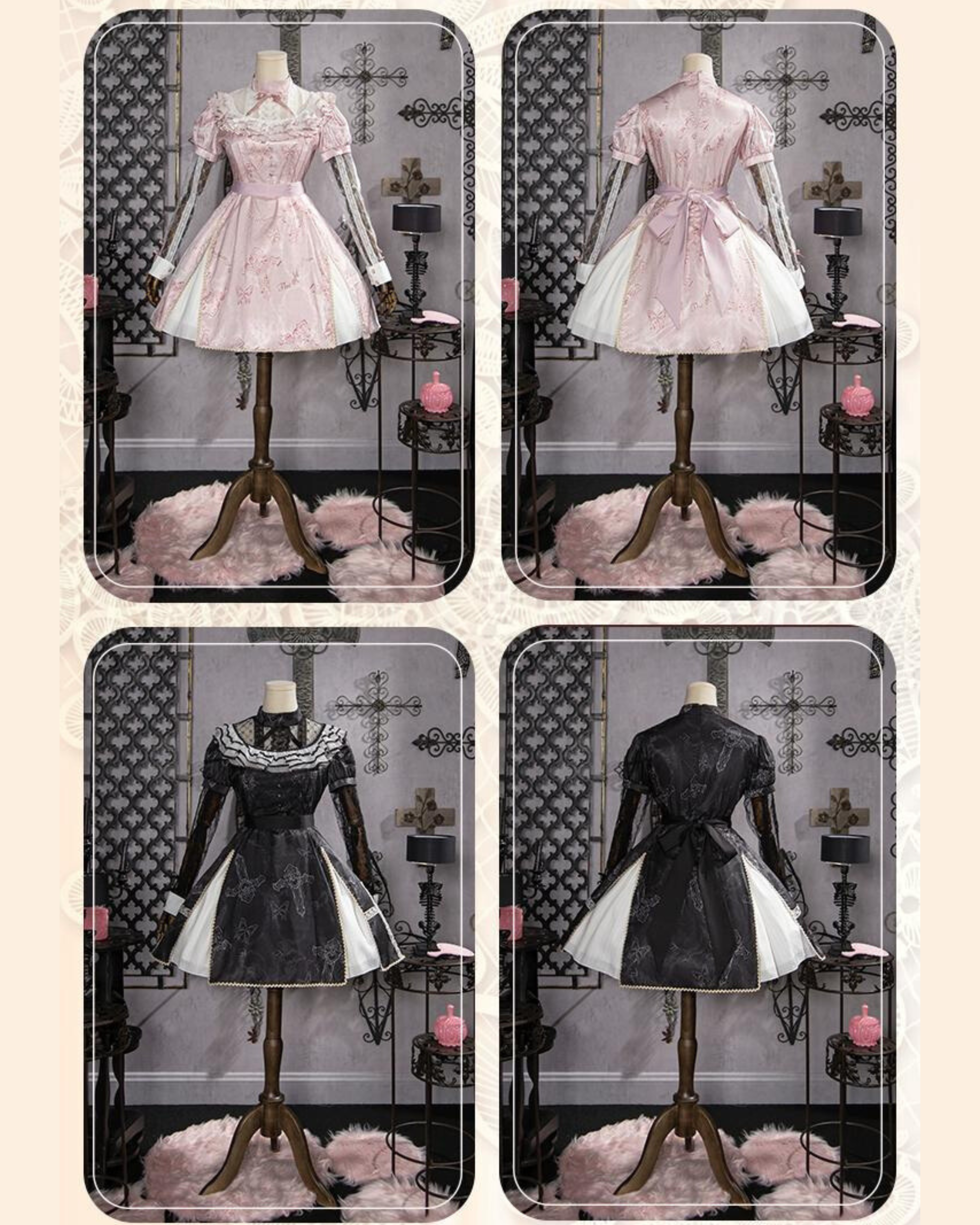 White Cross リボンゴシック長袖ワンピース