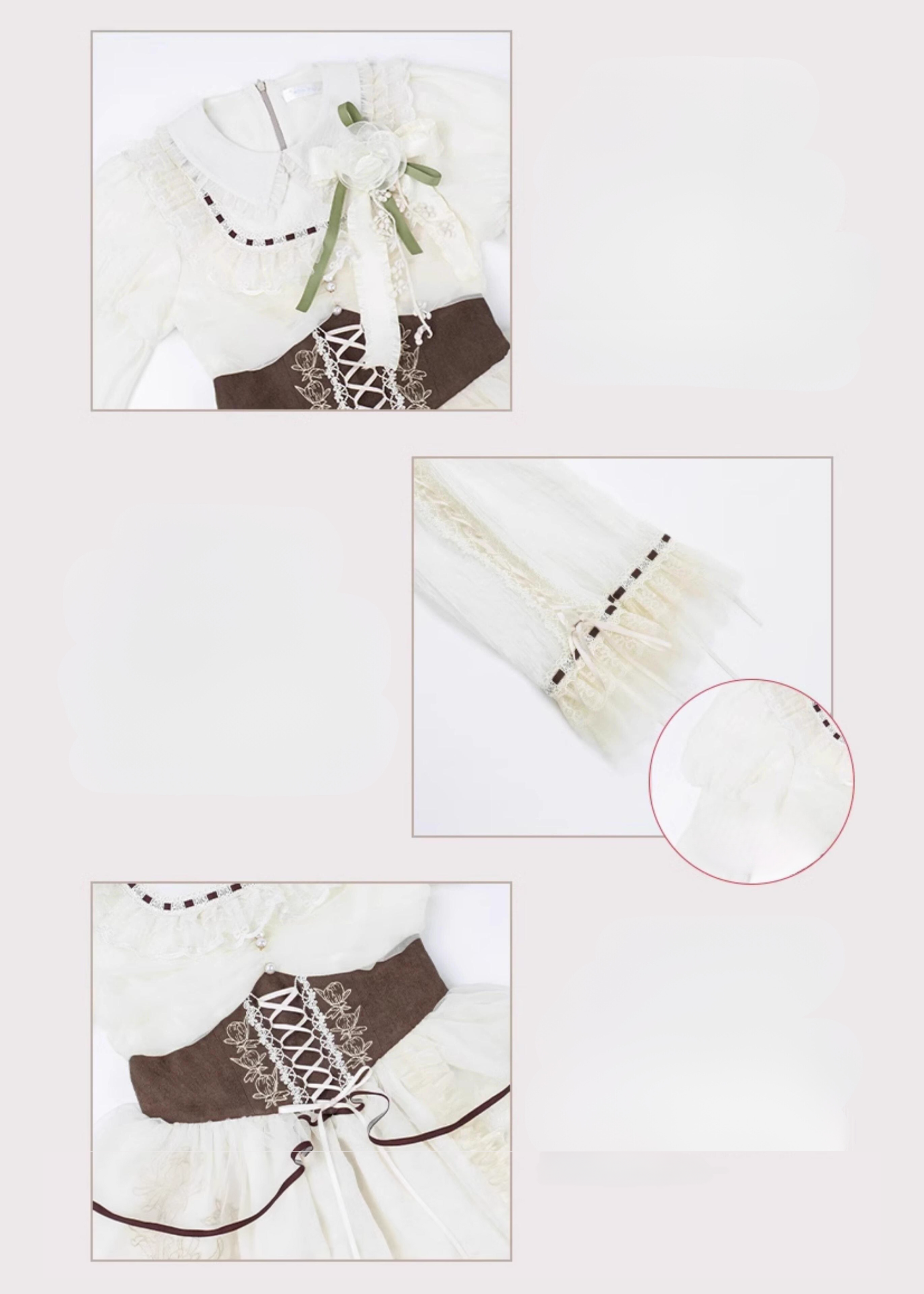 Floral embroidered corset design 4-layer dress