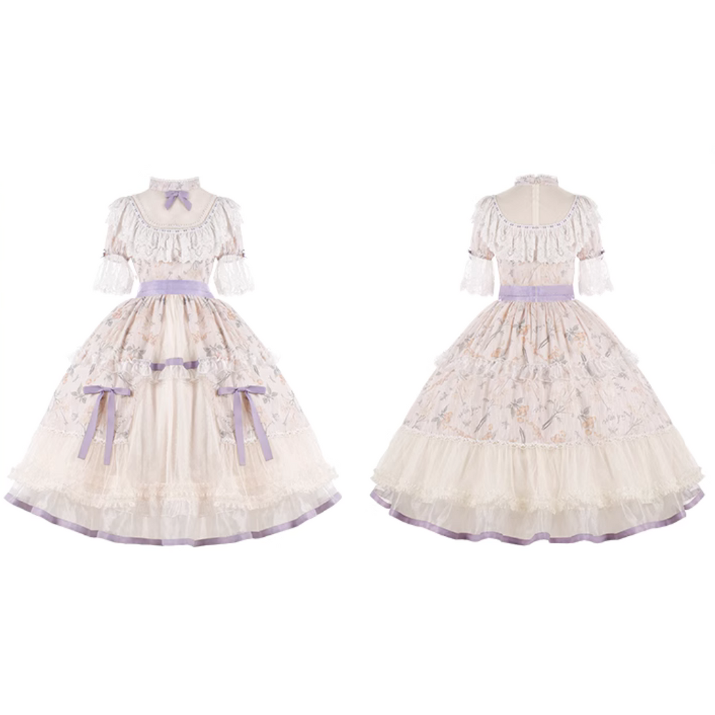 Four Seasons Inflorescenceラベンダーカラー半袖ワンピース