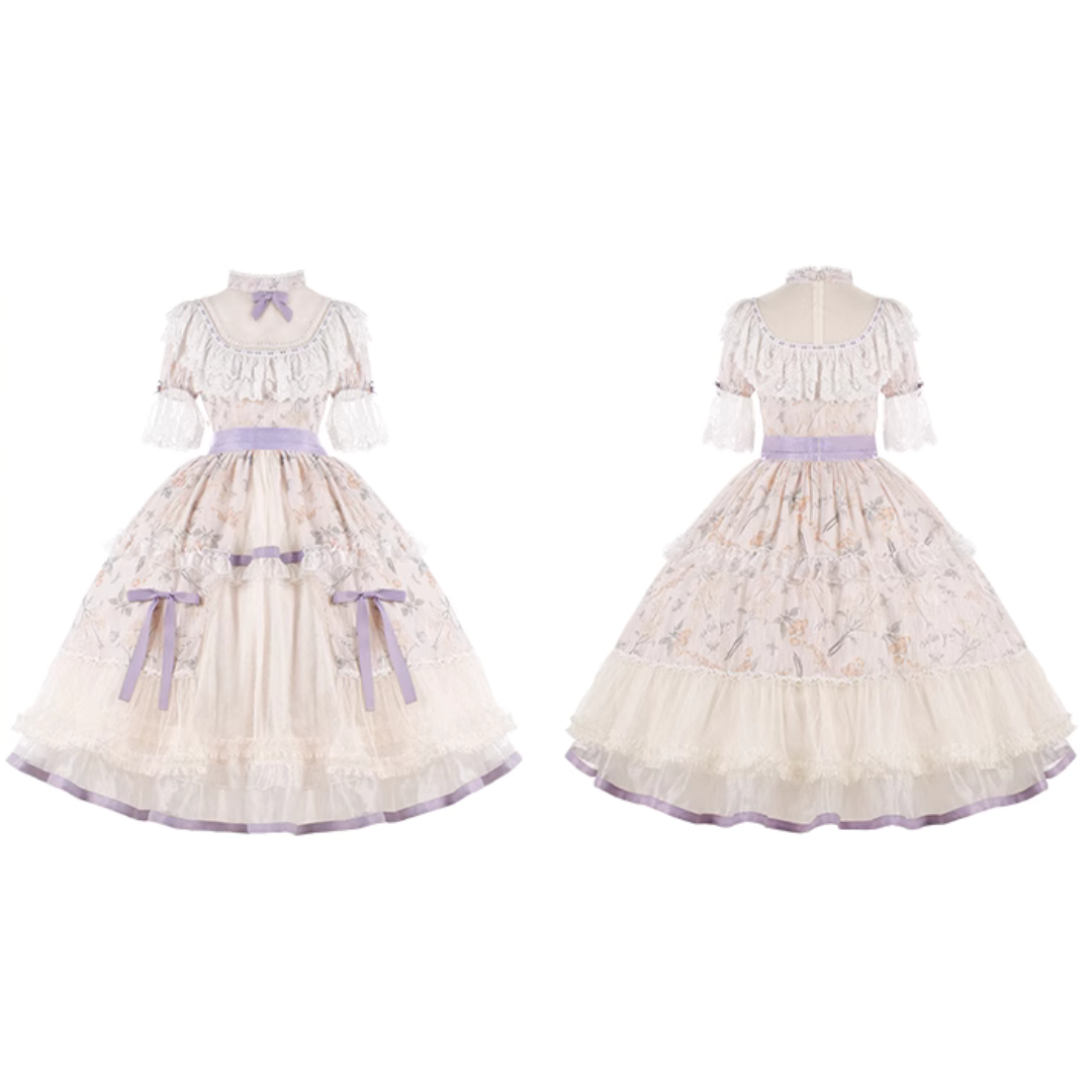 Four Seasons Inflorescenceラベンダーカラー半袖ワンピース