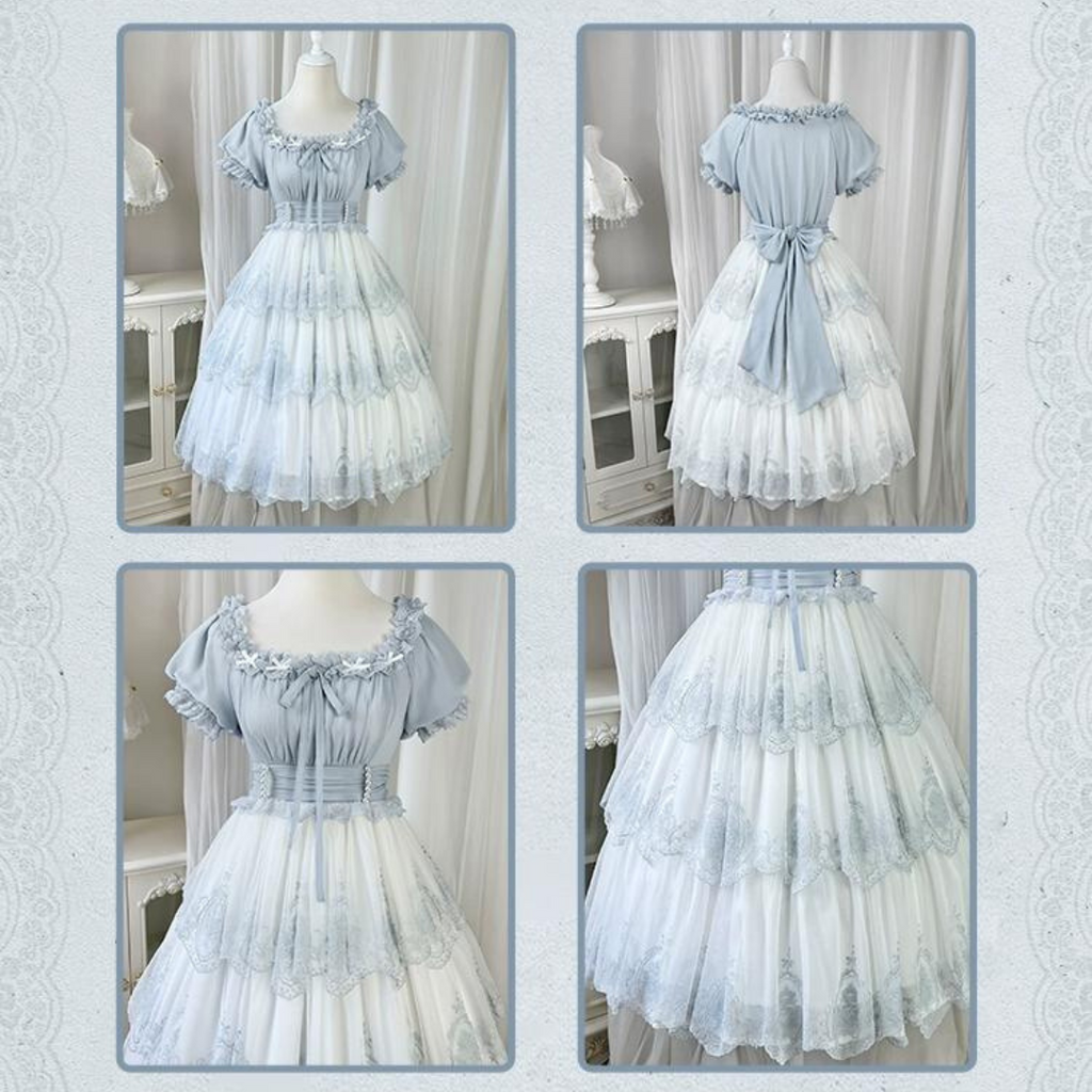 Rose round window embroidery 2way dress