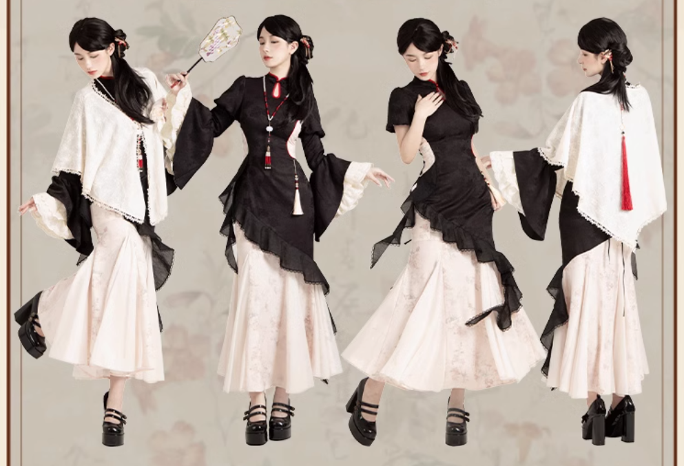 Ling Xiaohua Mermaid Line Floral Long Dress Single Item/5 Piece Set
