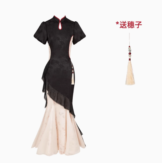 Ling Xiaohua Mermaid Line Floral Long Dress Single Item/5 Piece Set