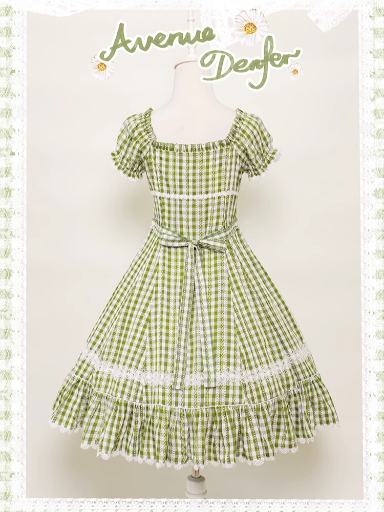 Day's eye Gingham check retro short sleeve dress, 3 colors