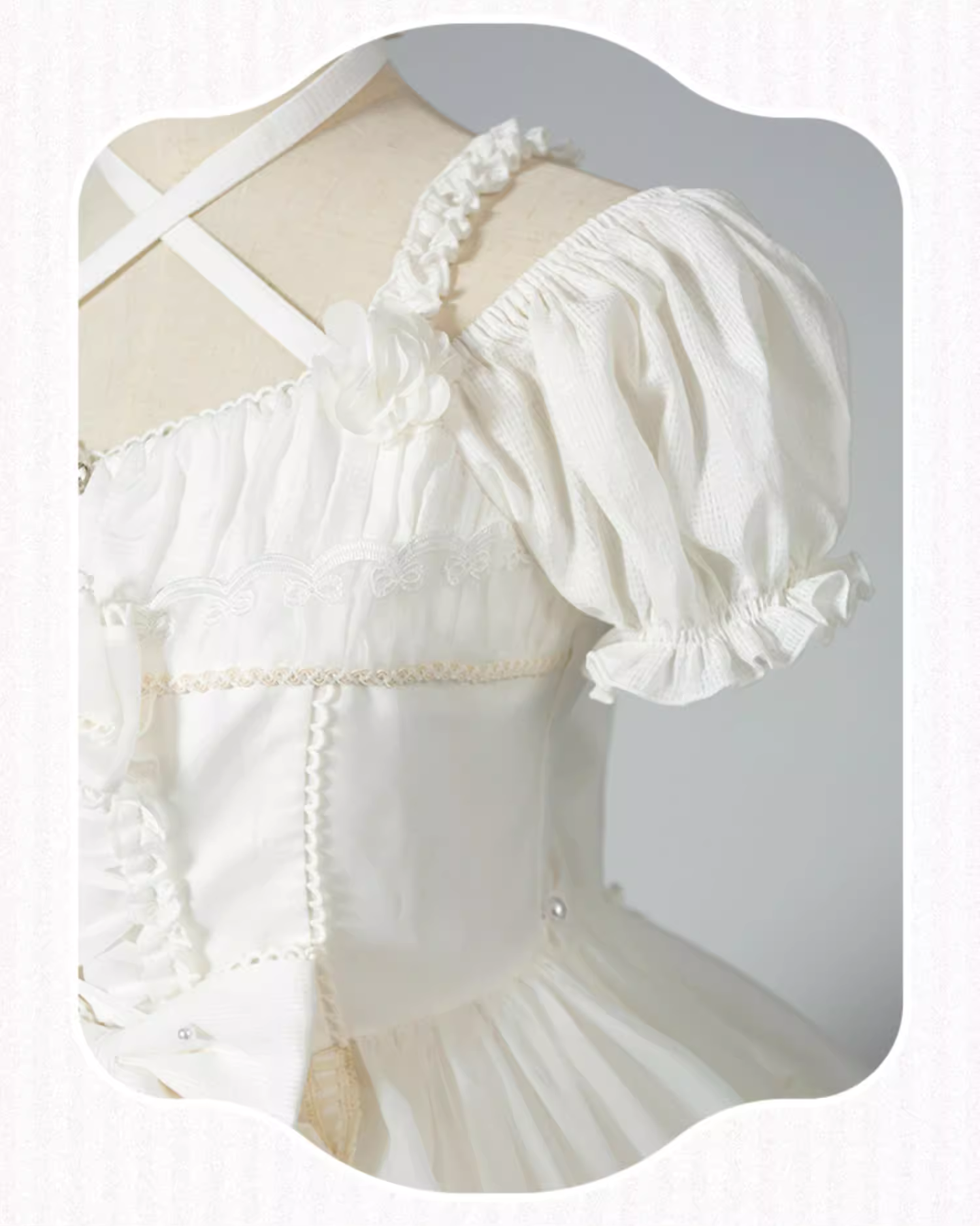 Ribbon embroidered lace dress and head dress available in 8 colors
