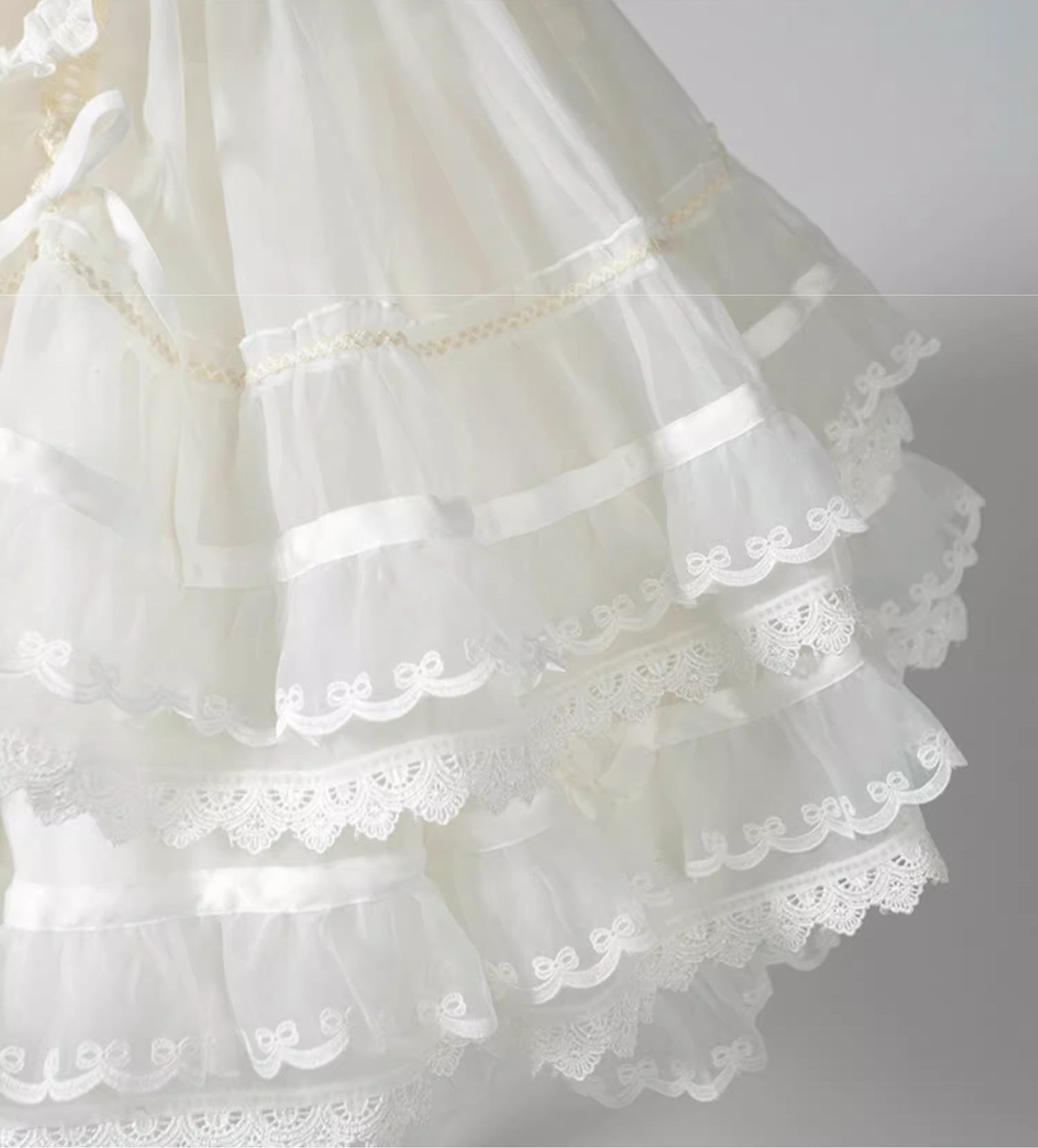 Ribbon embroidered lace dress and head dress available in 8 colors