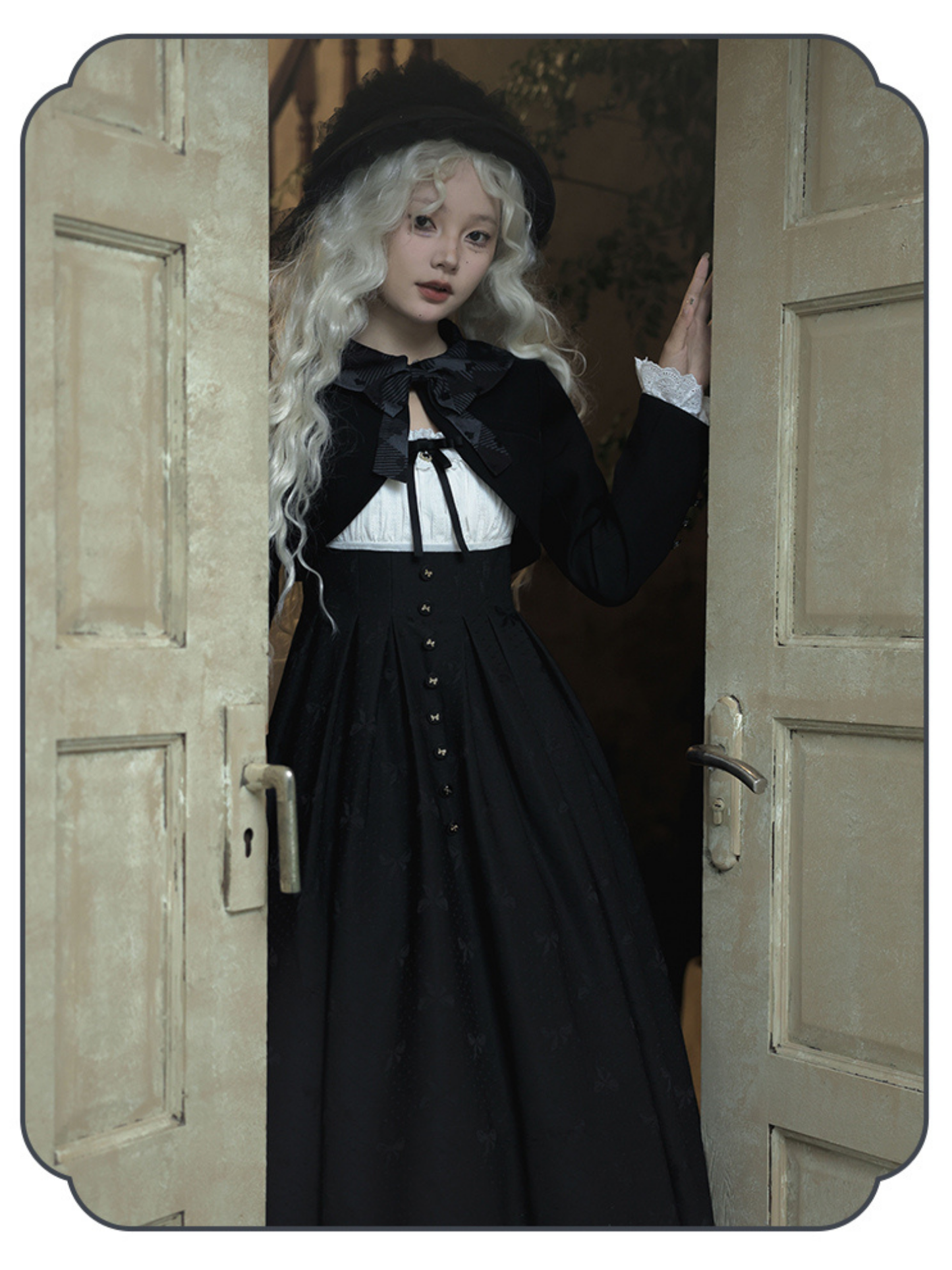 Silent Heart リボン模様ロング丈ジャンパースカートとジャケット