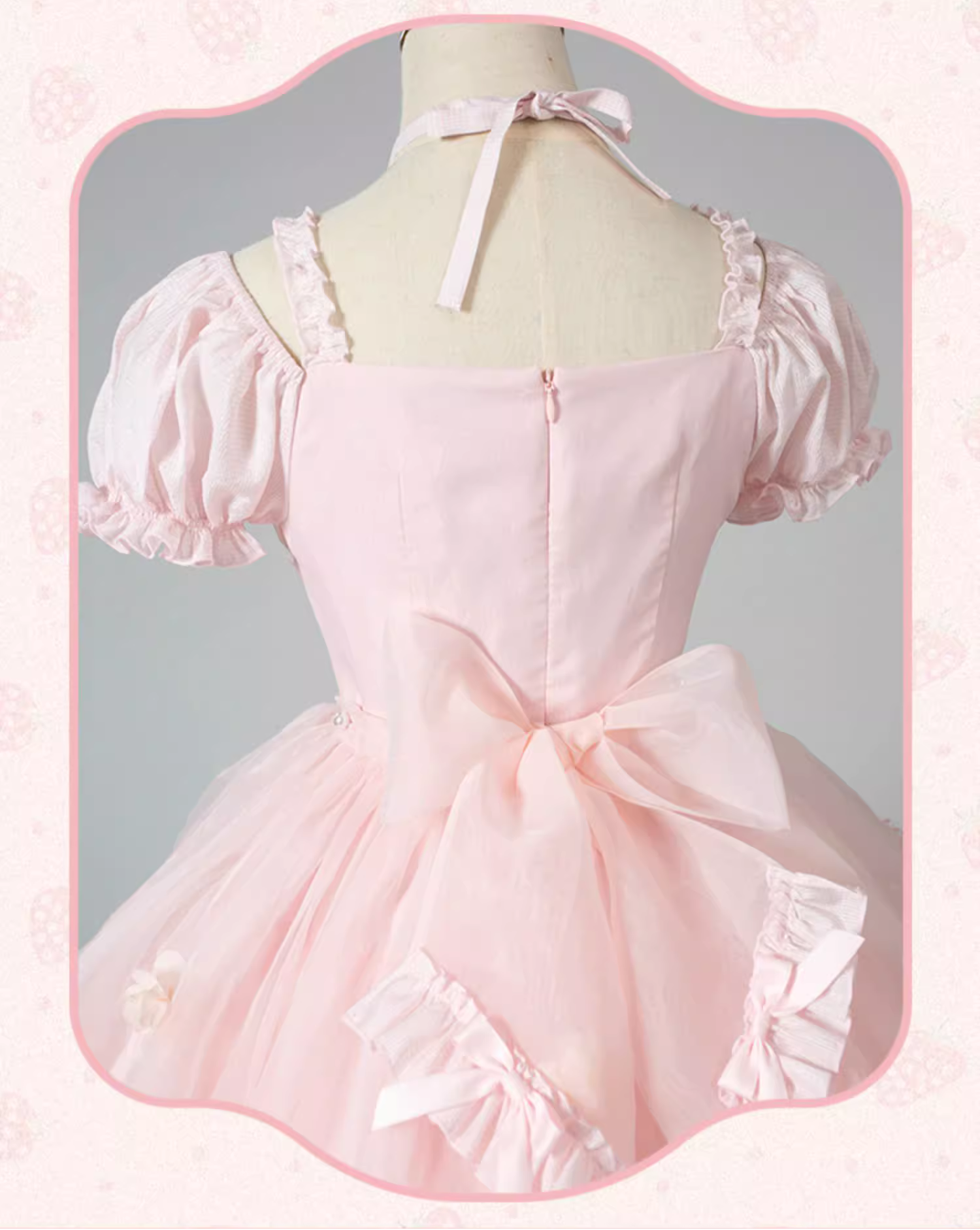 Ribbon embroidered lace dress and head dress available in 8 colors